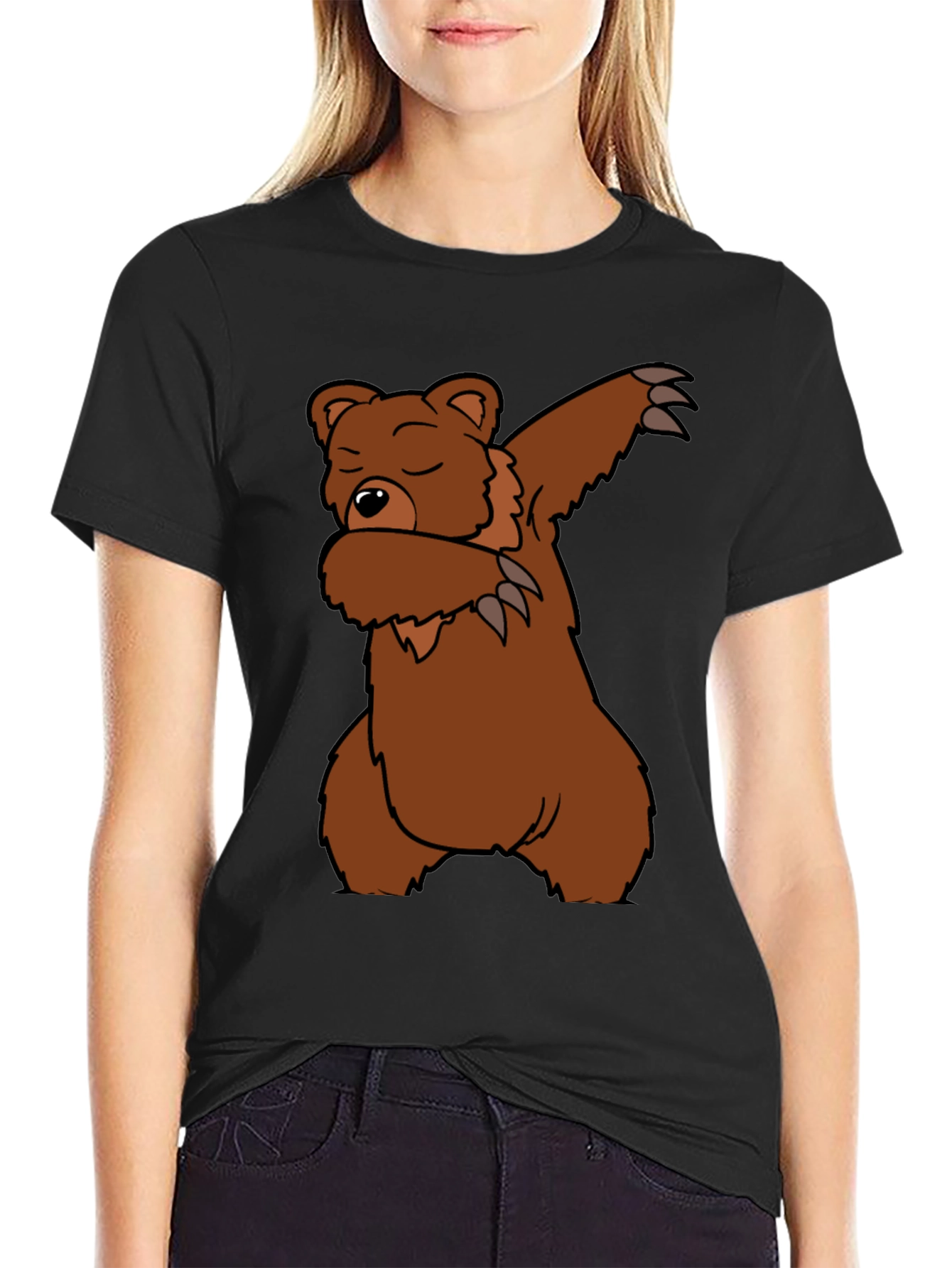Dabbing Bear Graphic T-Shirt - Black