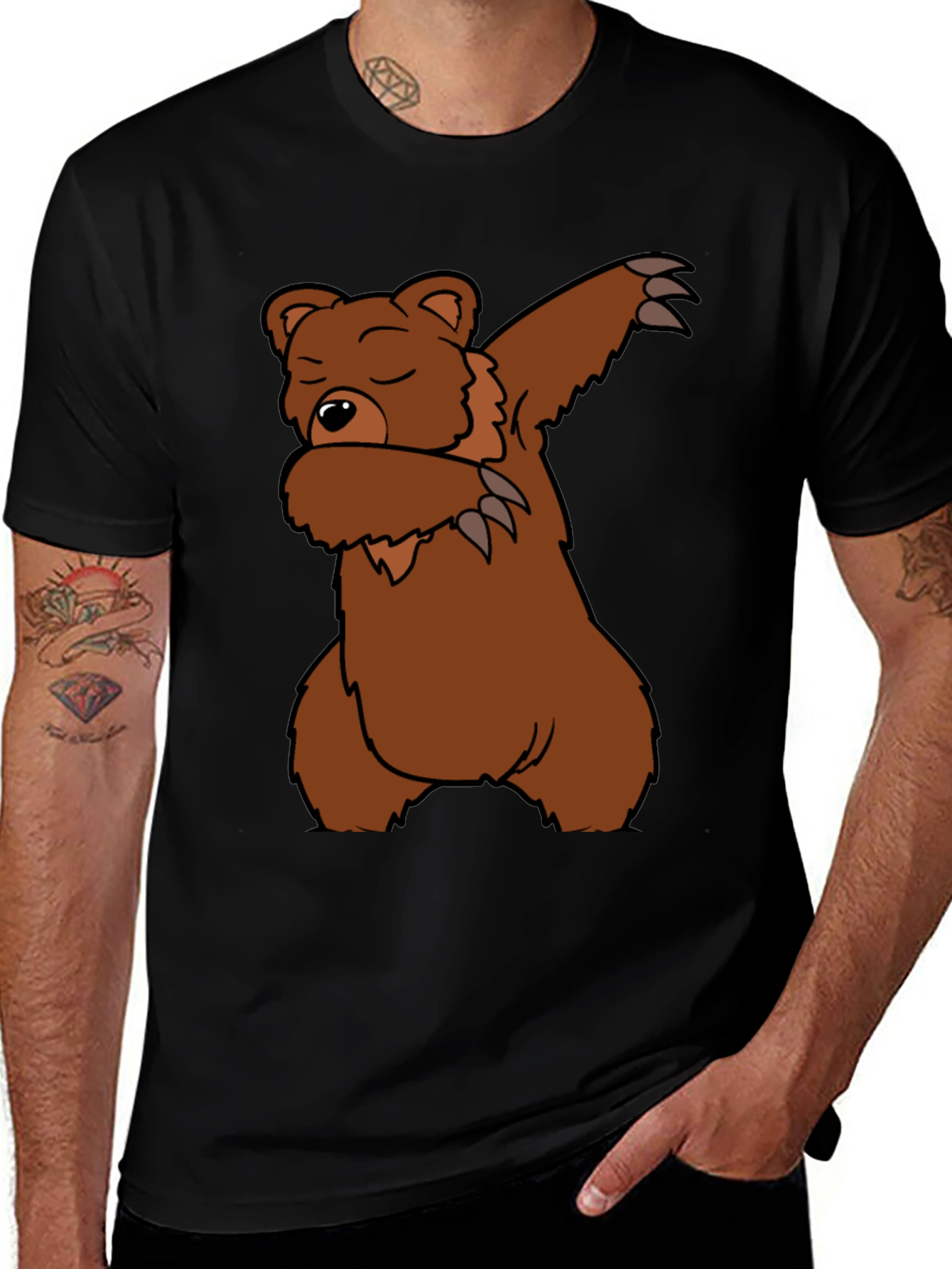 Dabbing Bear Graphic T-Shirt - Black