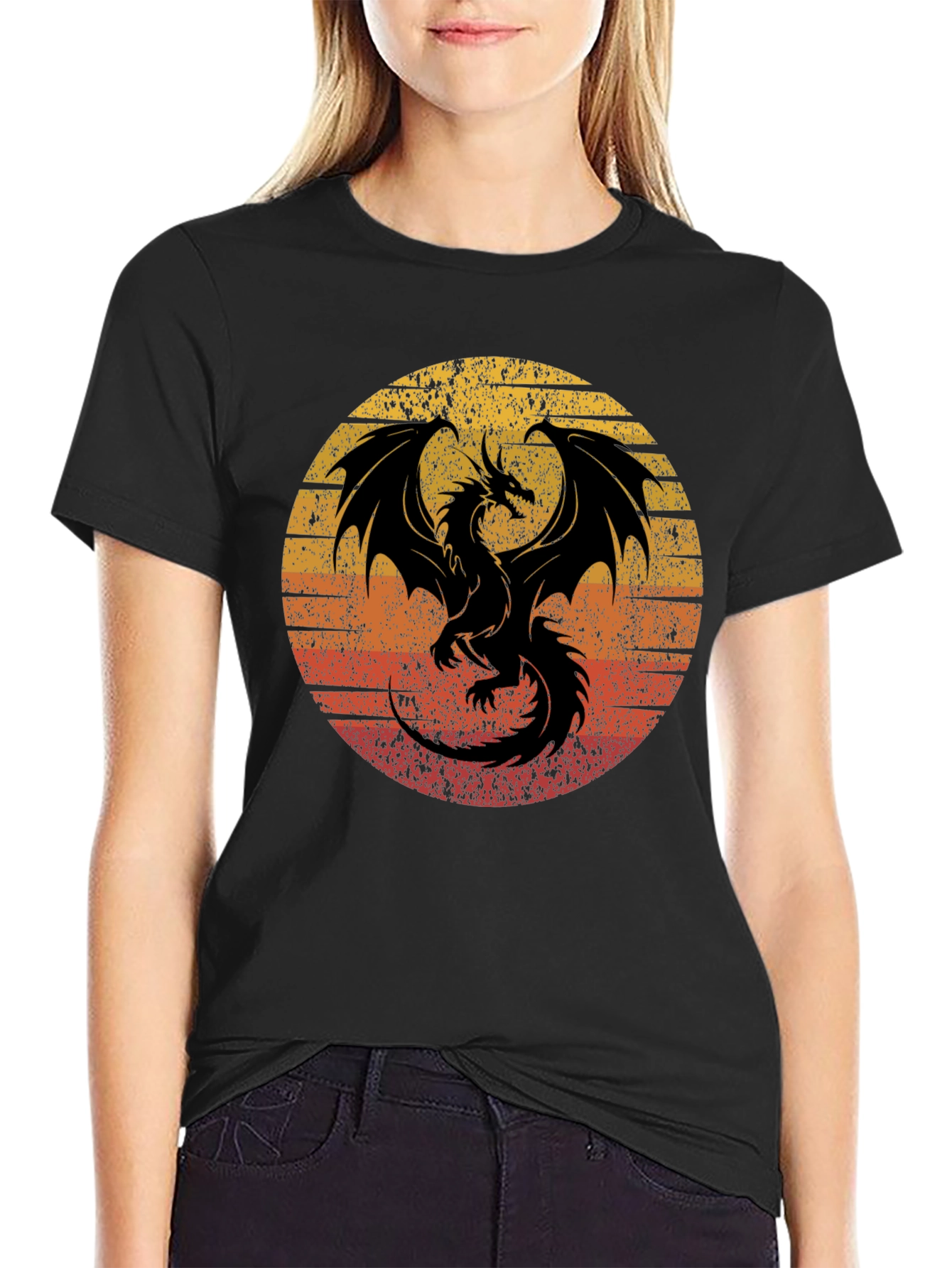 Retro Dragon Graphic Tee - Mens Black T-Shirt