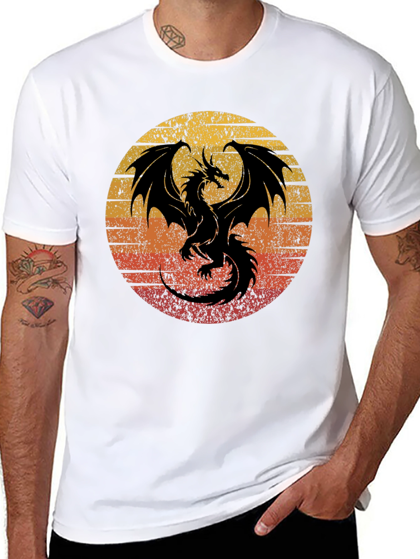 Retro Dragon Graphic Tee - Mens Black T-Shirt