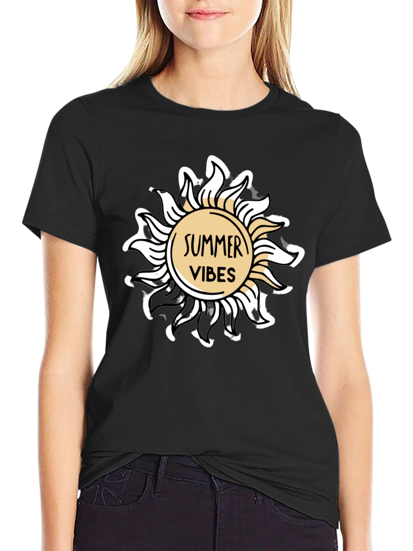 Summer Vibes Graphic Tee - Black Cotton T-Shirt