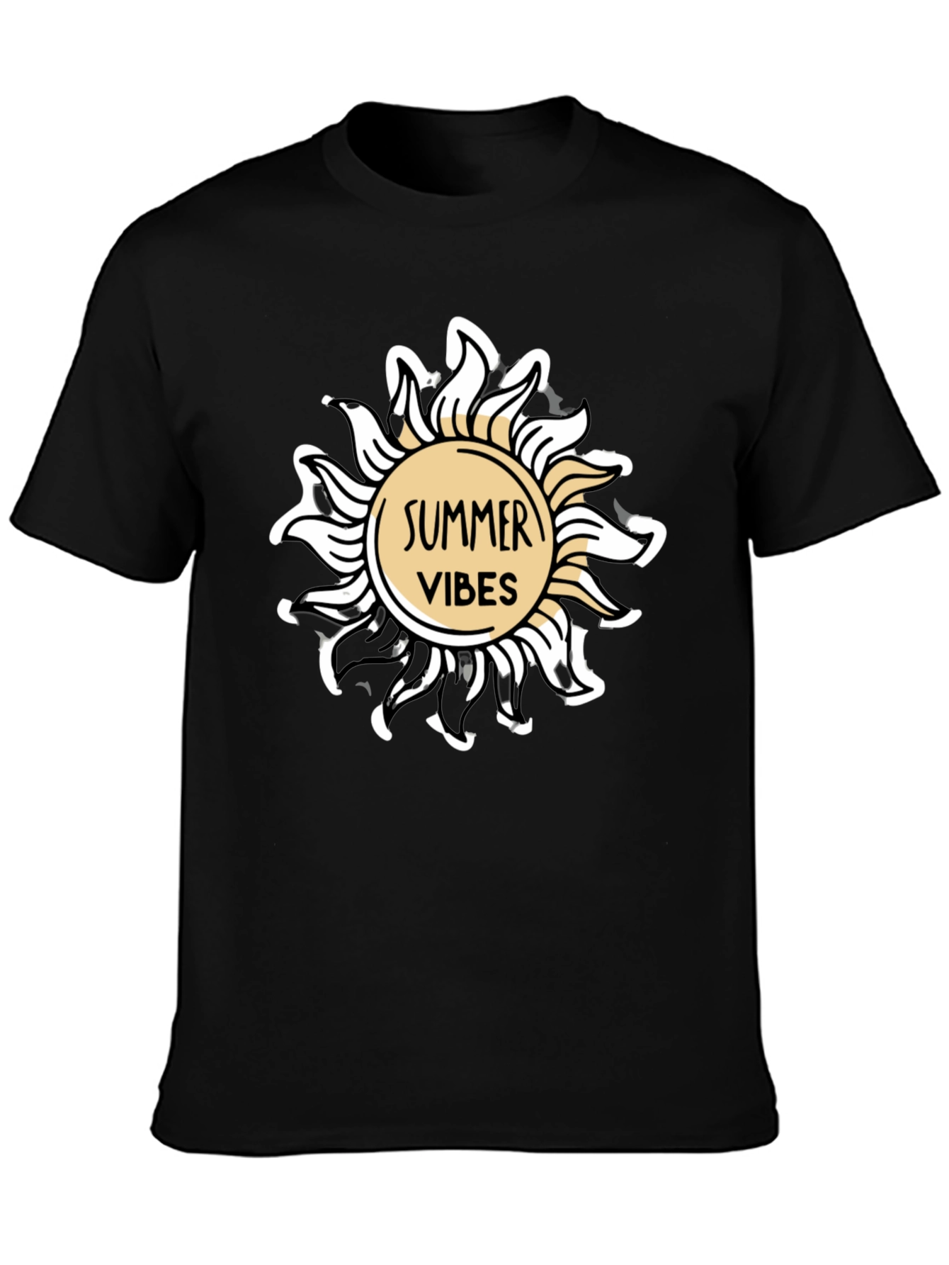 Summer Vibes Graphic Tee - Black Cotton T-Shirt