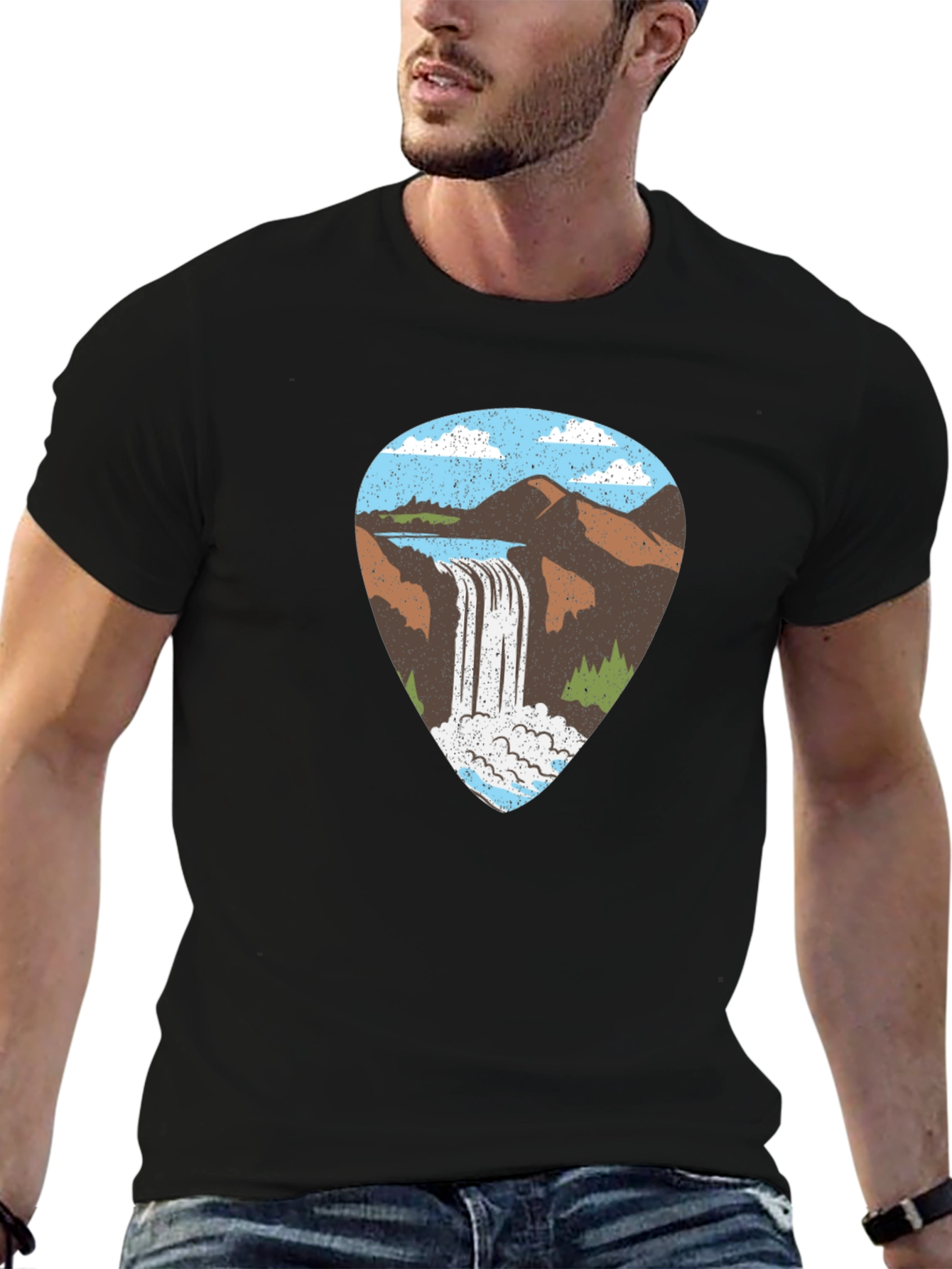Waterfall Graphic Tee - Black Cotton T-Shirt