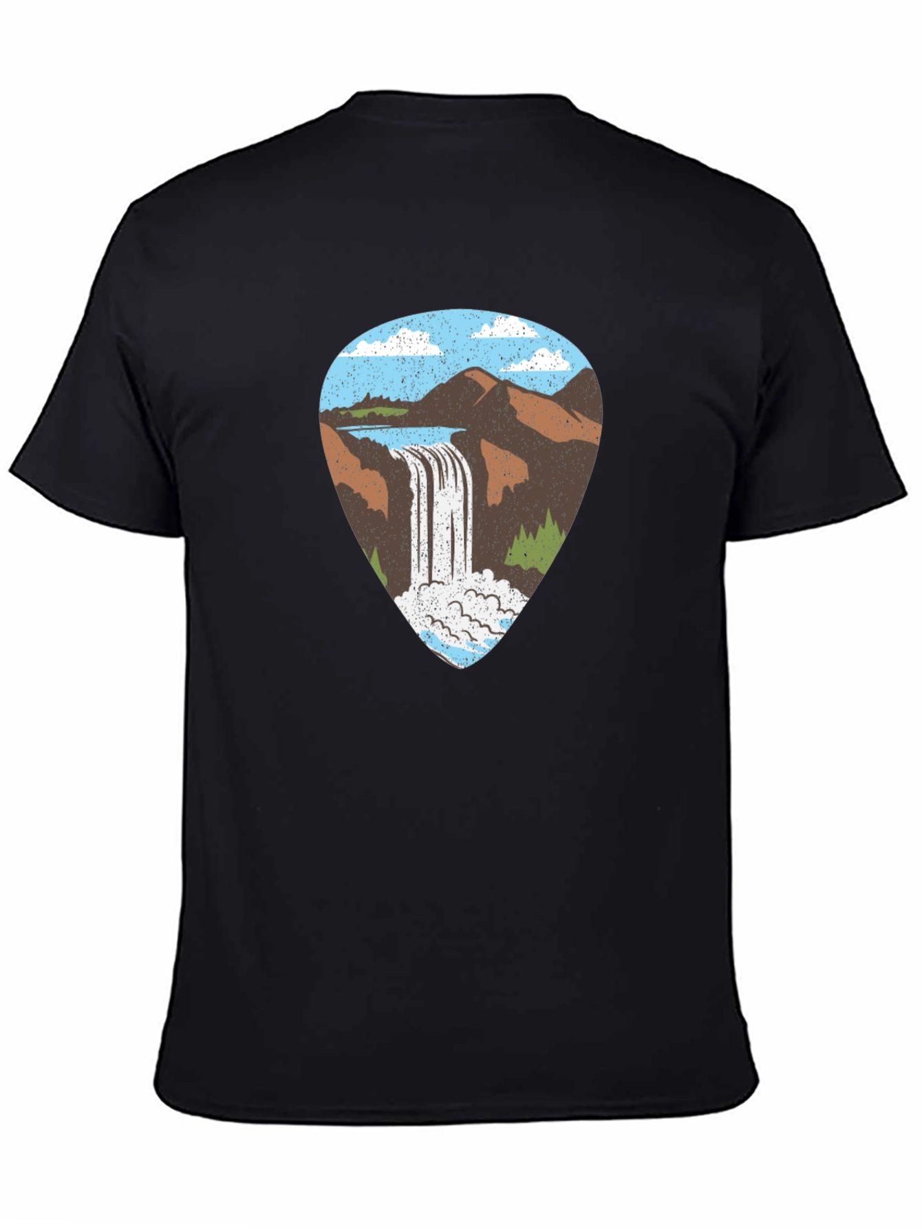Waterfall Graphic Tee - Black Cotton T-Shirt