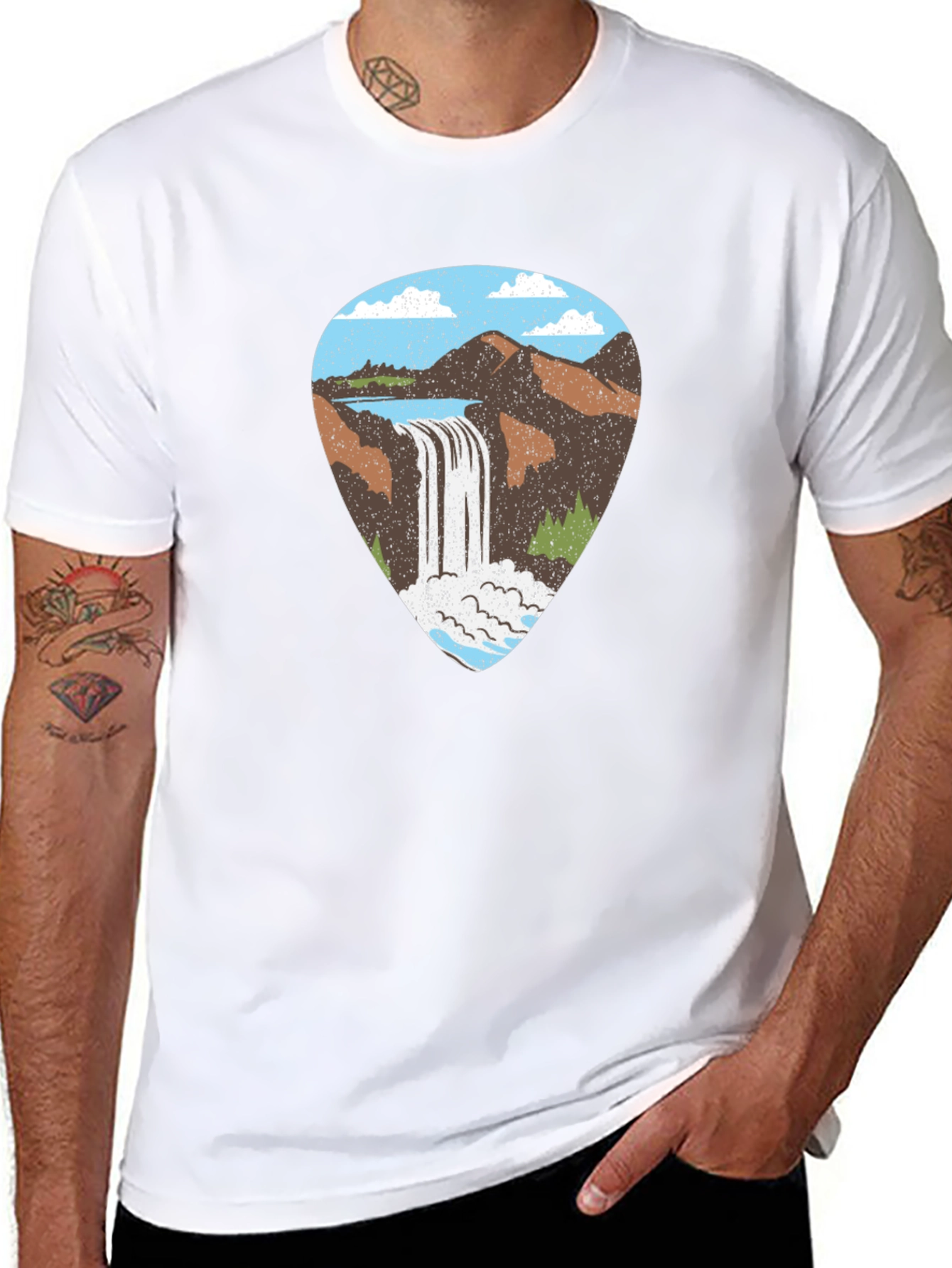 Waterfall Graphic Tee - Black Cotton T-Shirt
