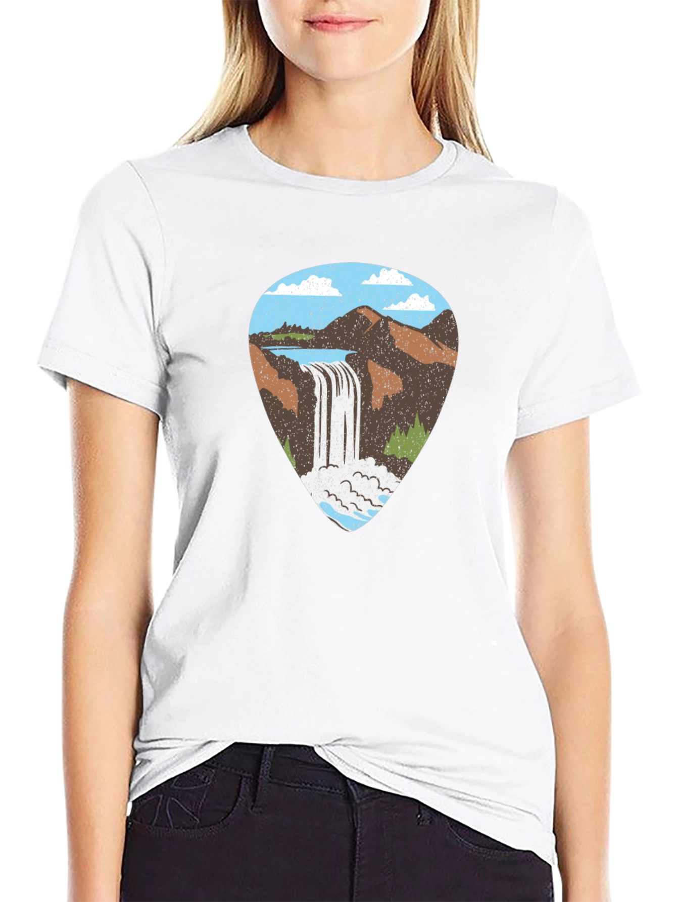 Waterfall Graphic Tee - Black Cotton T-Shirt