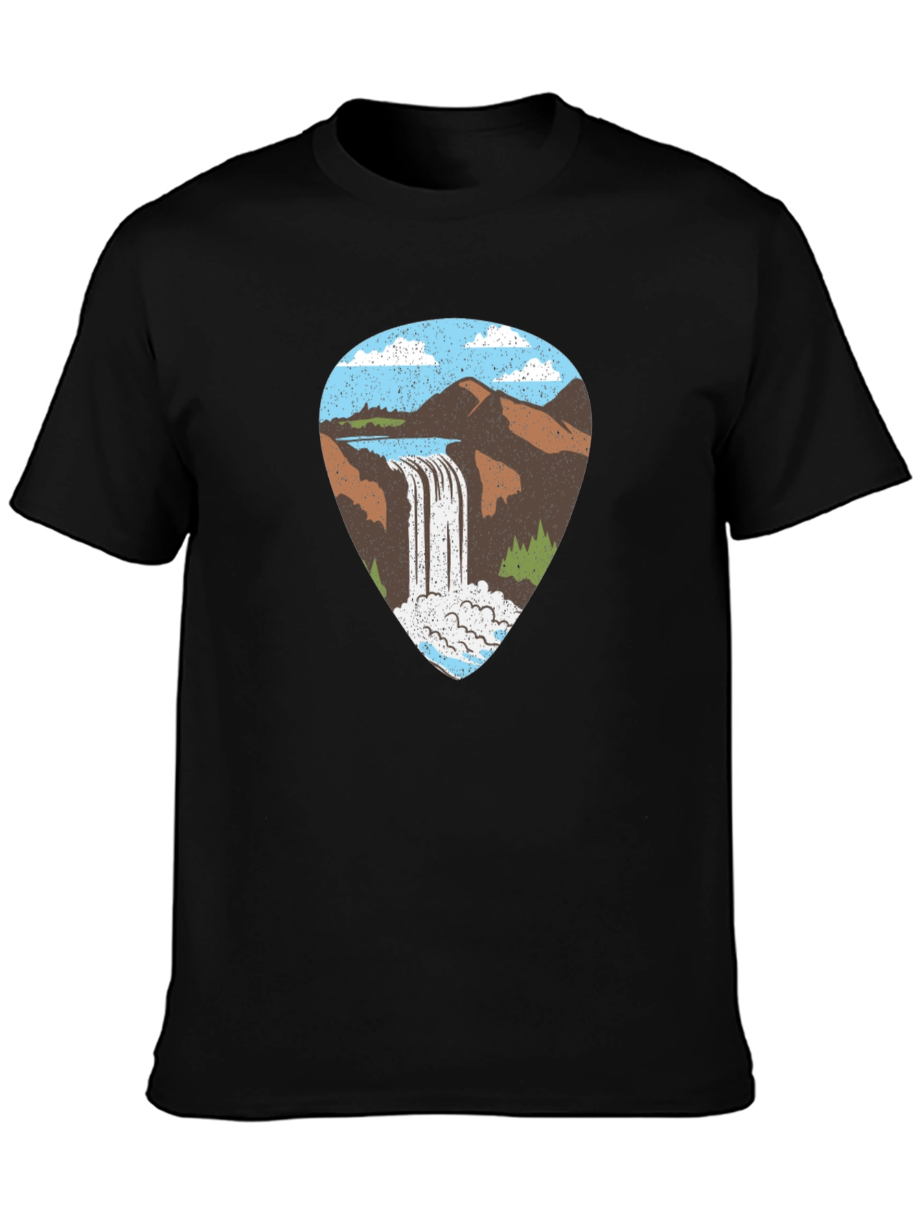 Waterfall Graphic Tee - Black Cotton T-Shirt