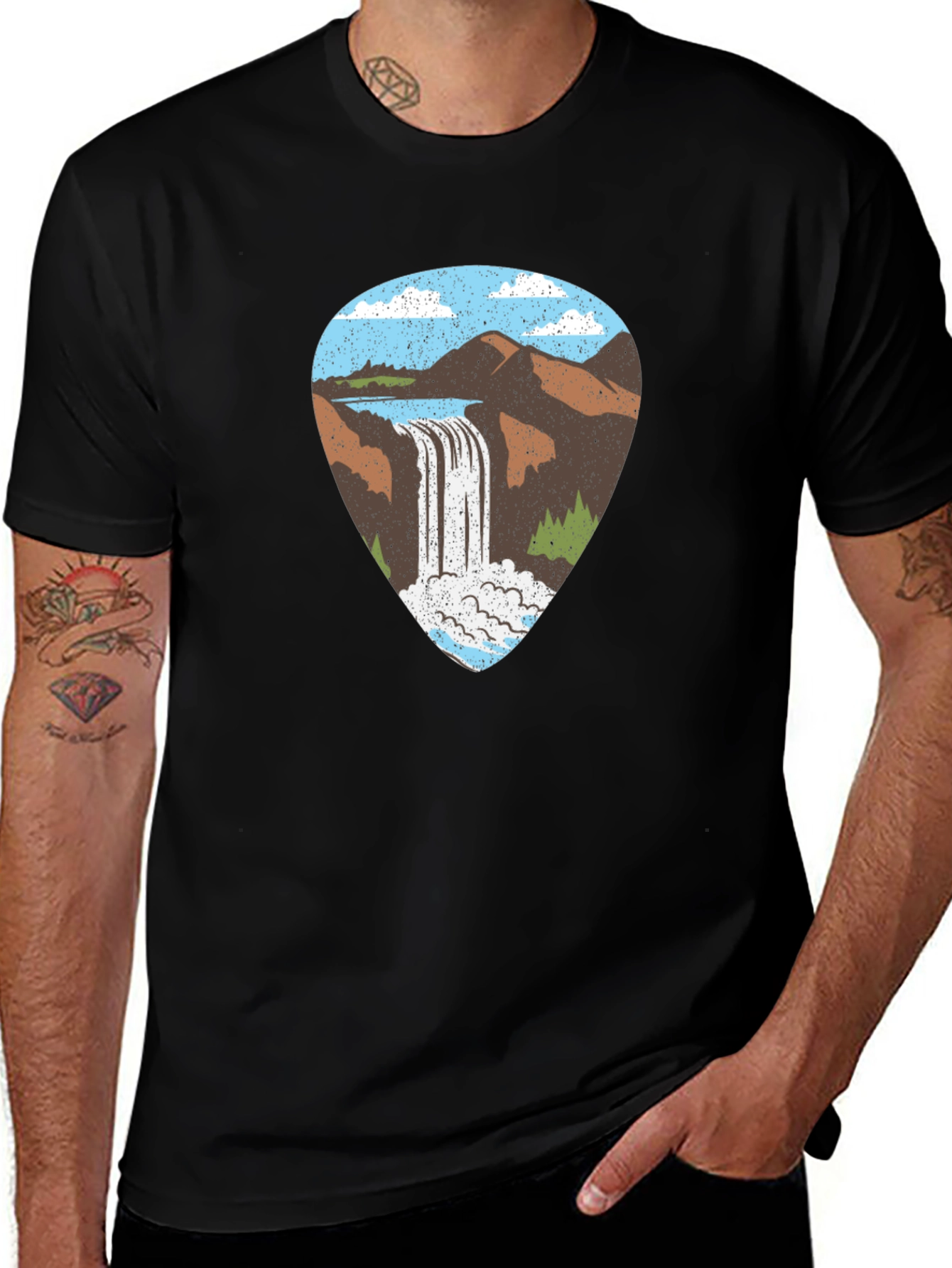 Waterfall Graphic Tee - Black Cotton T-Shirt