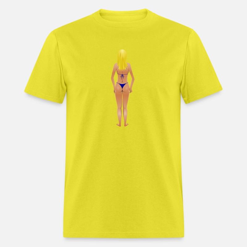 Young lady (light skin, blue bikini, blonde hair)