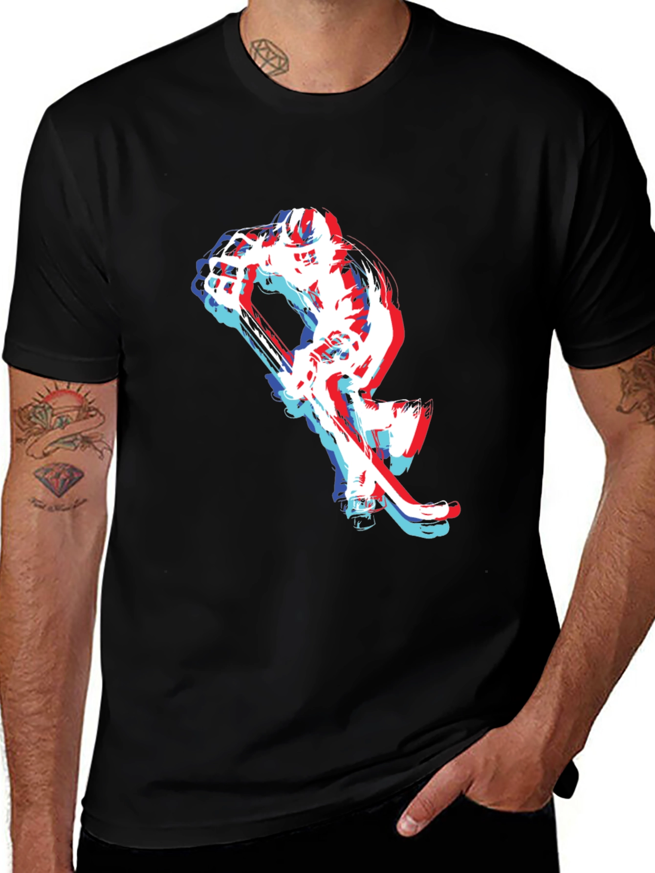 Hockey Player Graphic Tee - Black Cotton Blend