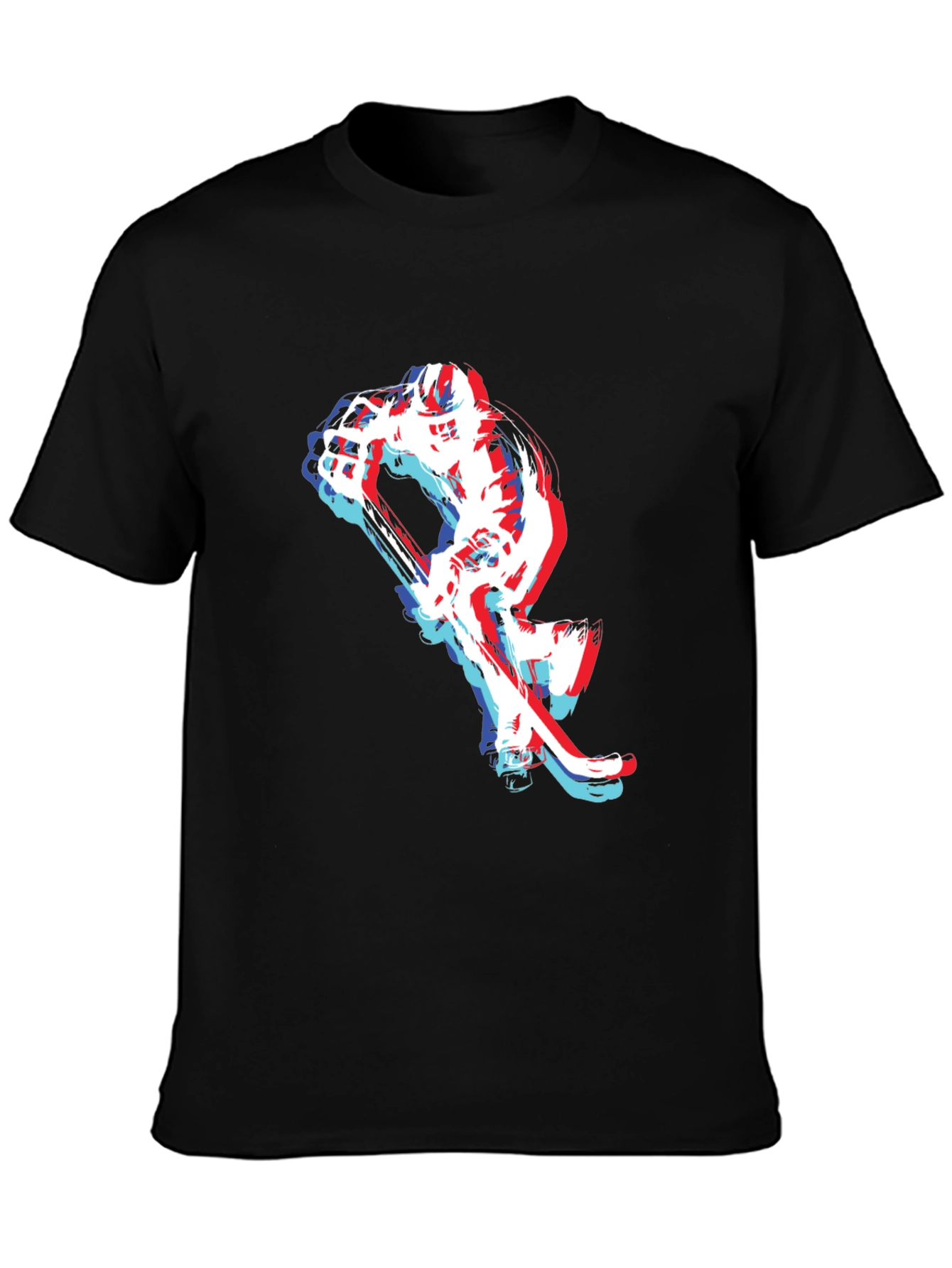 Hockey Player Graphic Tee - Black Cotton Blend