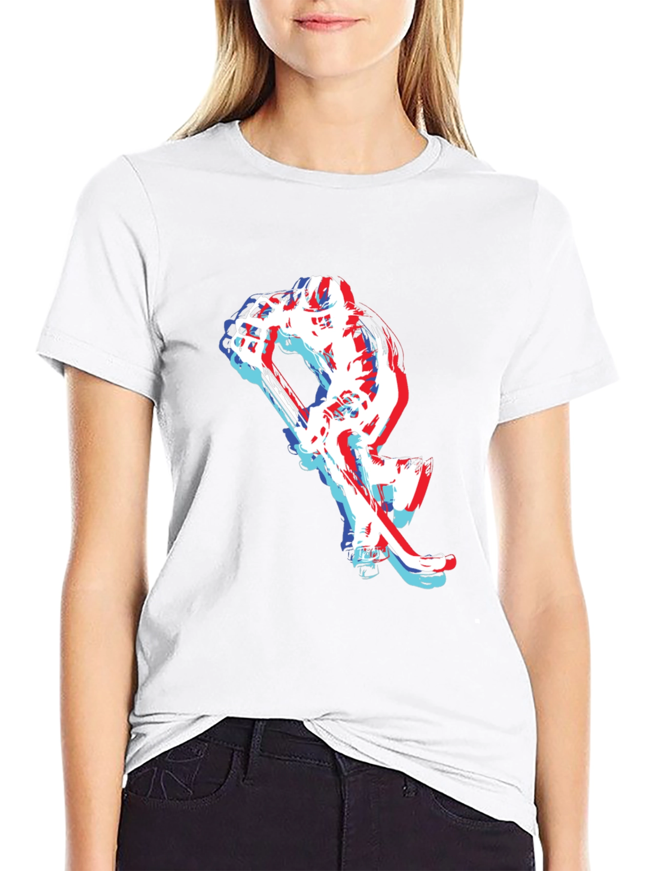 Hockey Player Graphic Tee - Black Cotton Blend