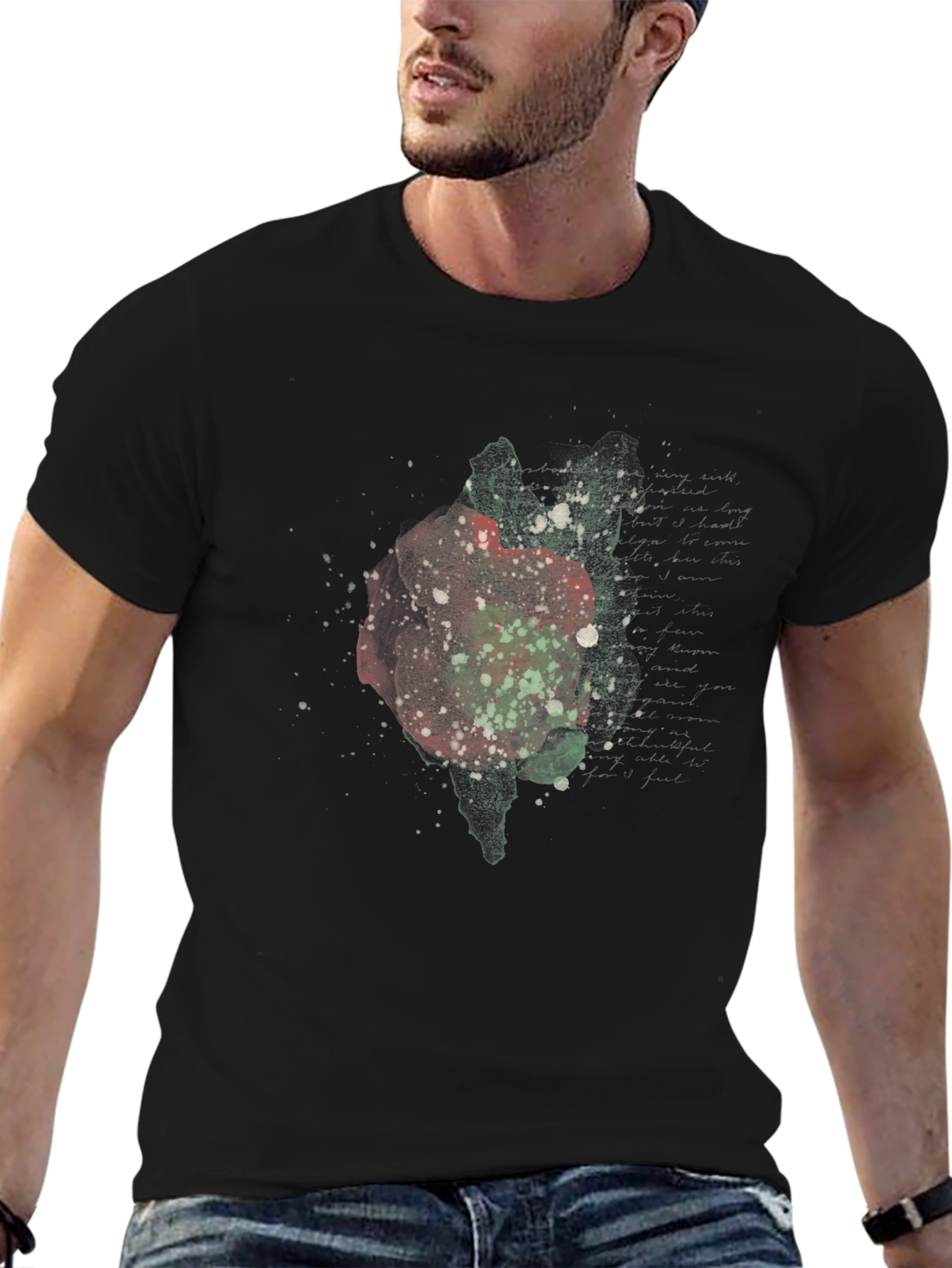 Abstract Rose Graphic Black Tee