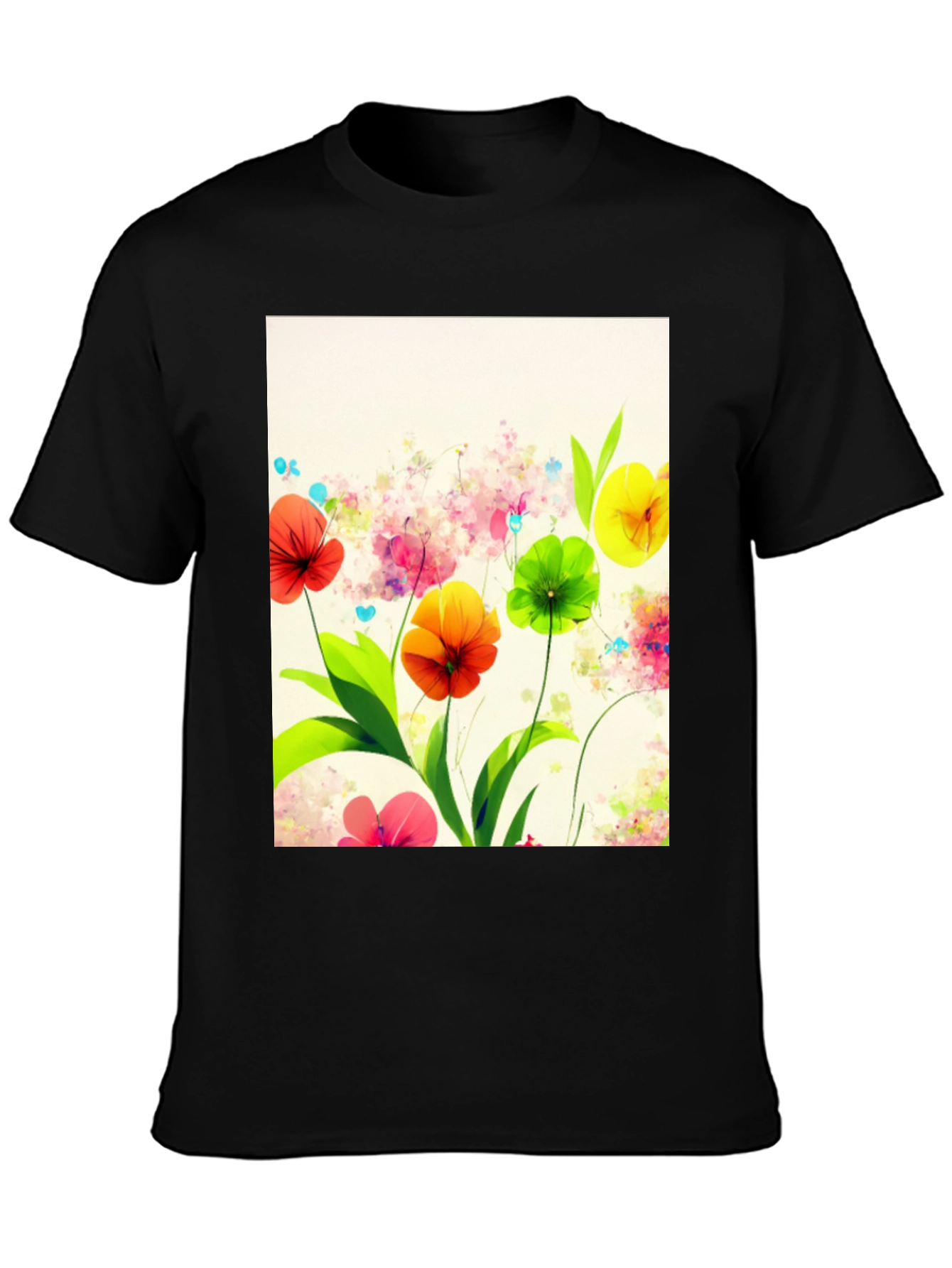 Floral Art Graphic Black T-Shirt