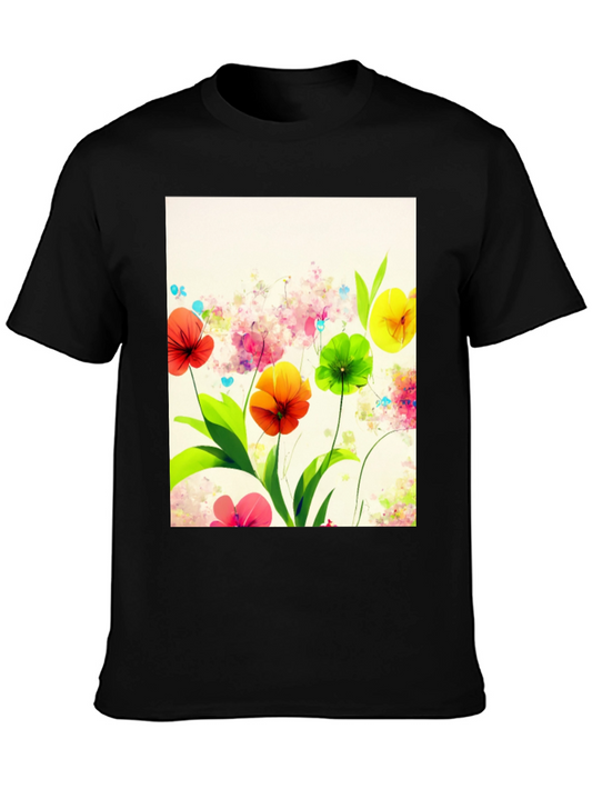 Floral Art Graphic Black T-Shirt
