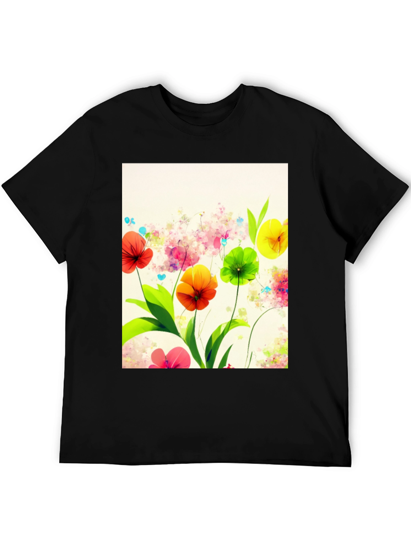 Floral Art Graphic Black T-Shirt