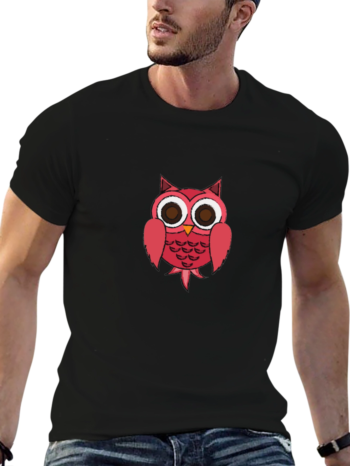 Owl Graphic Print Mens Black T-Shirt