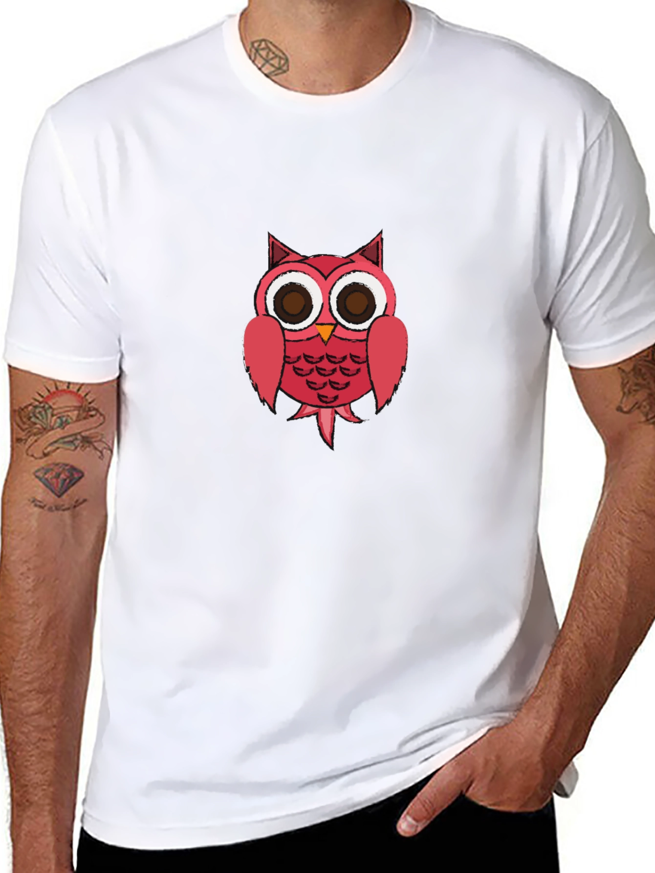 Owl Graphic Print Mens Black T-Shirt