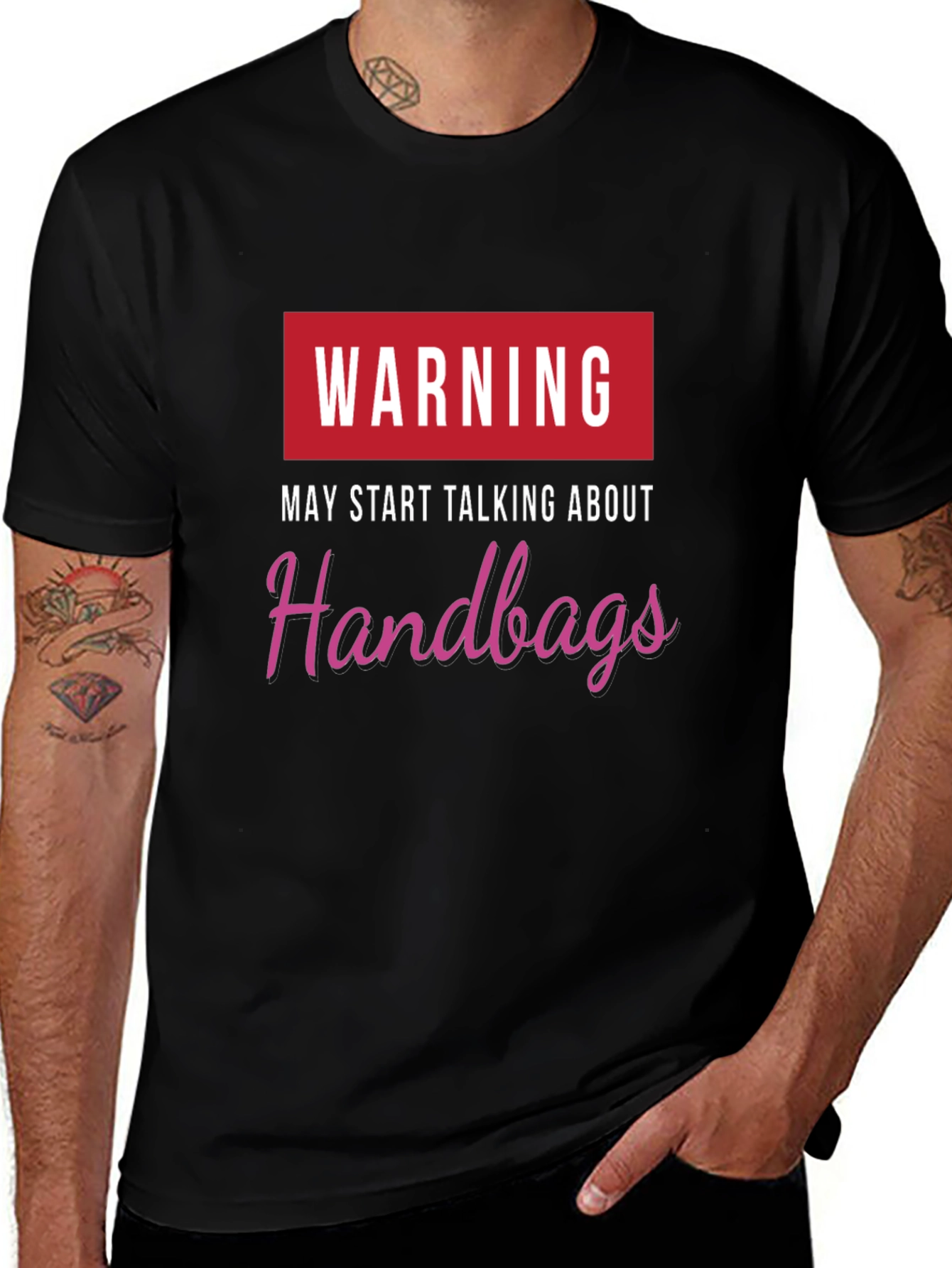 Warning May Start Talking Handbags Black T-Shirt