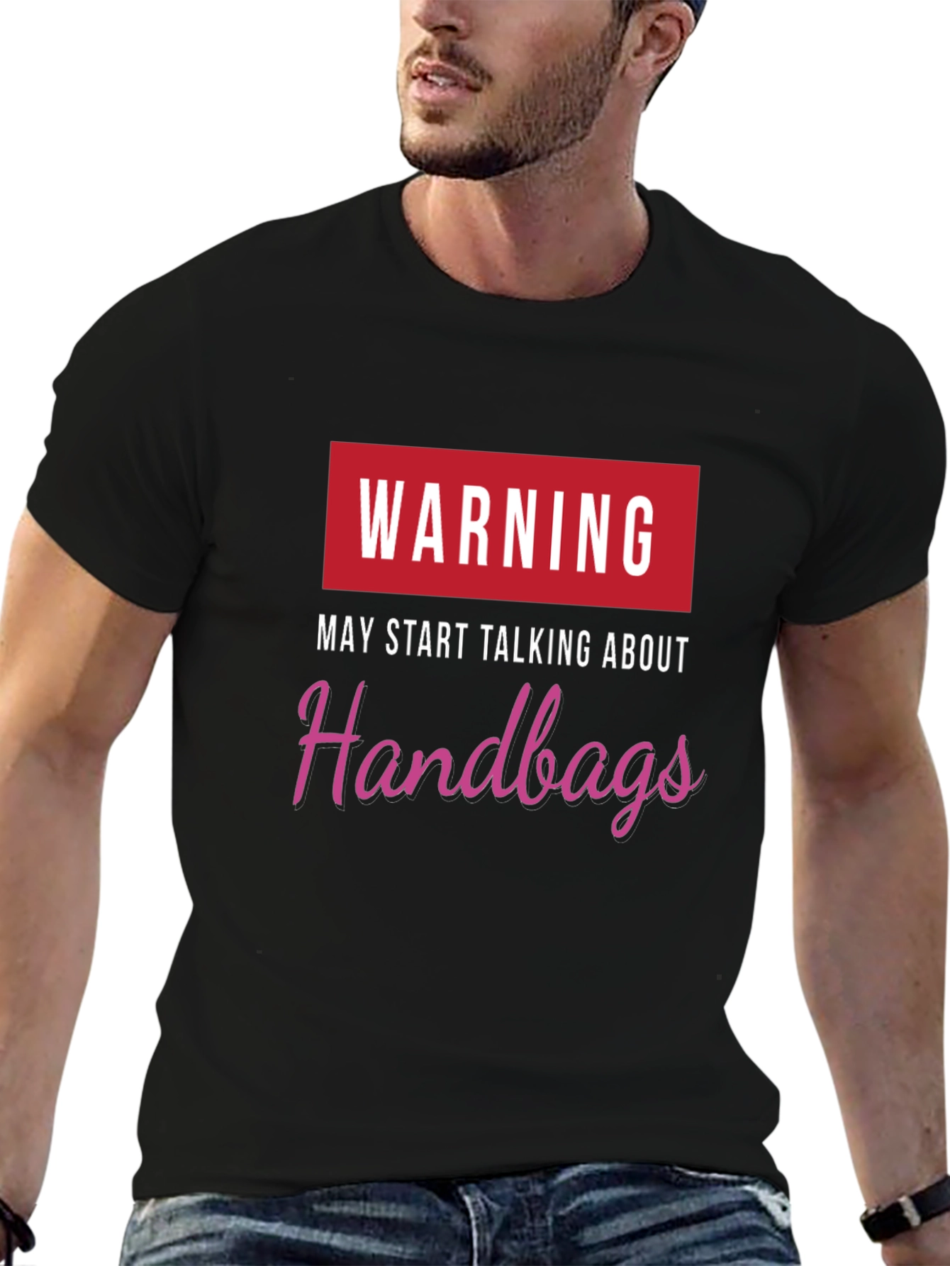 Warning May Start Talking Handbags Black T-Shirt