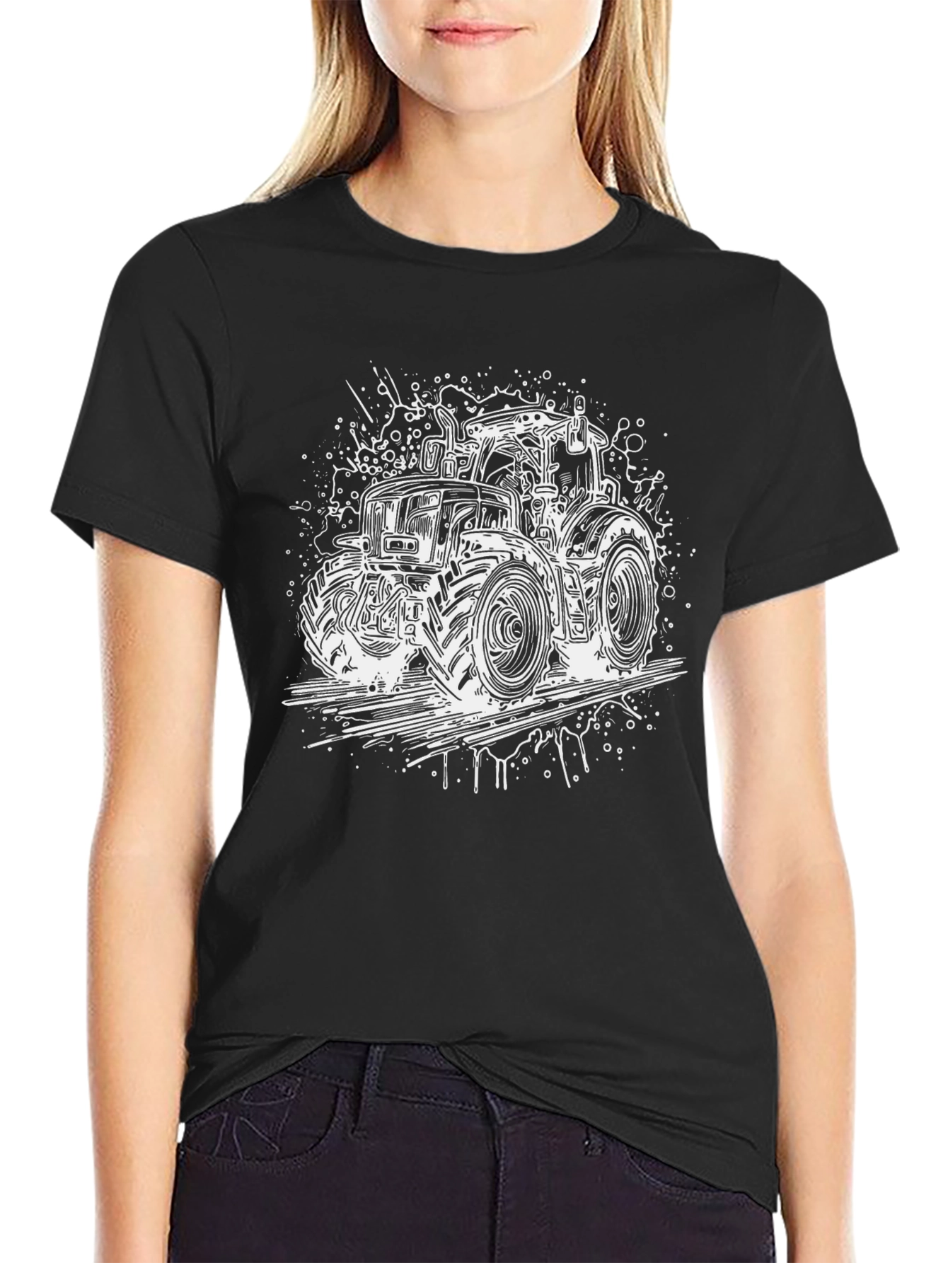 Tractor Graphic Tee - Black Cotton Farm Shirt