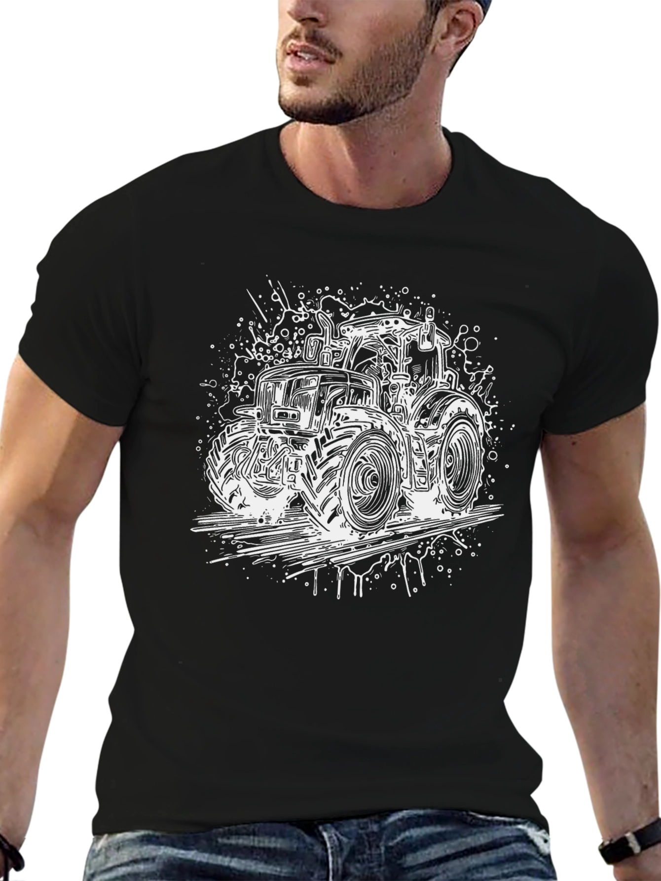 Tractor Graphic Tee - Black Cotton Farm Shirt
