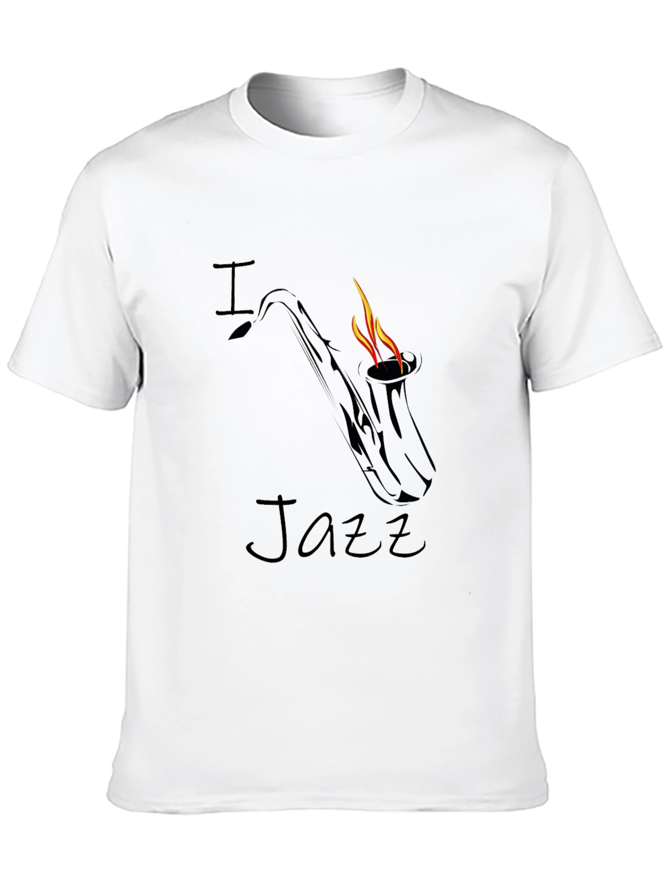 I Love Jazz Saxophone Flame Graphic Black T-Shirt
