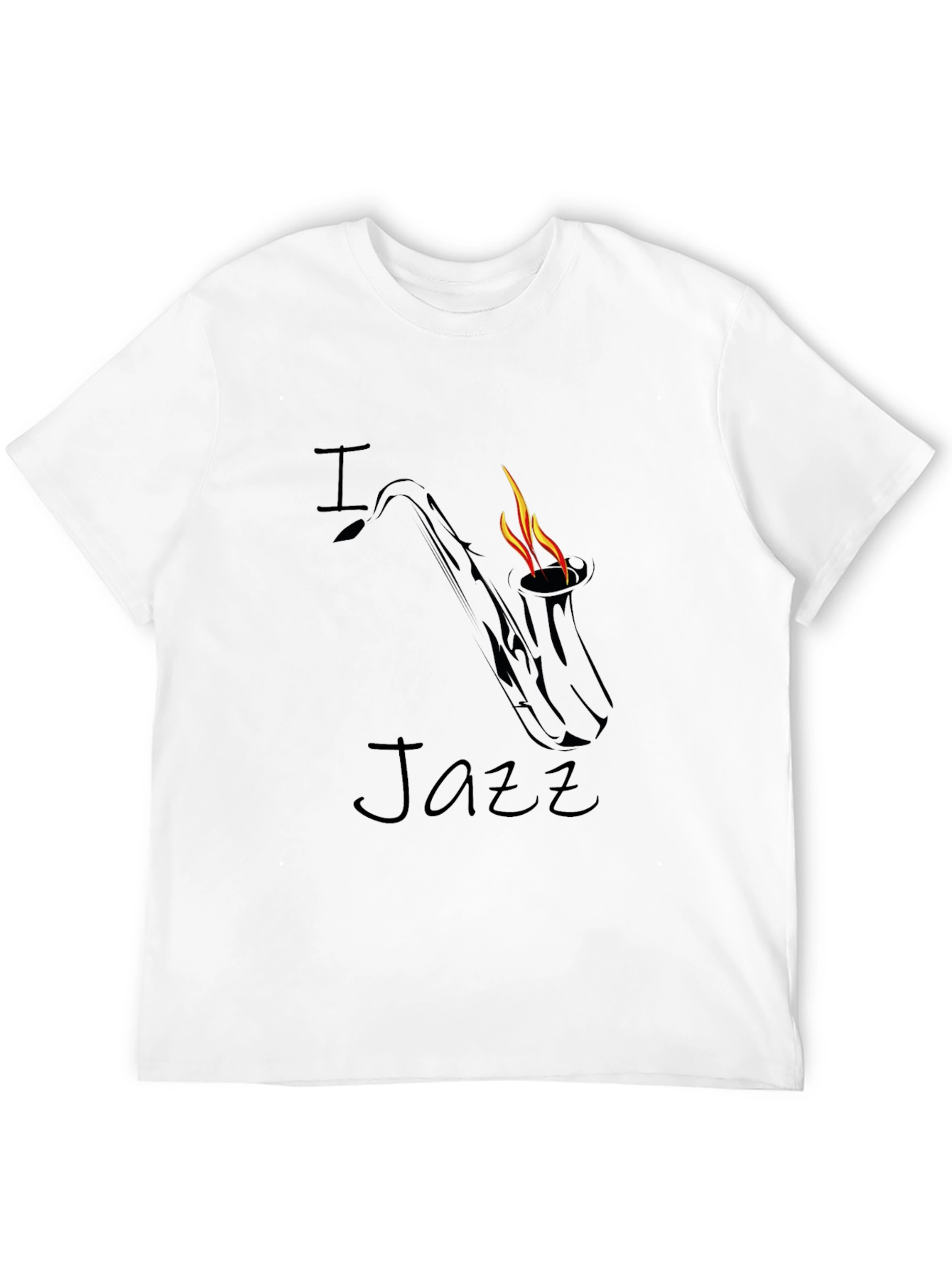 I Love Jazz Saxophone Flame Graphic Black T-Shirt