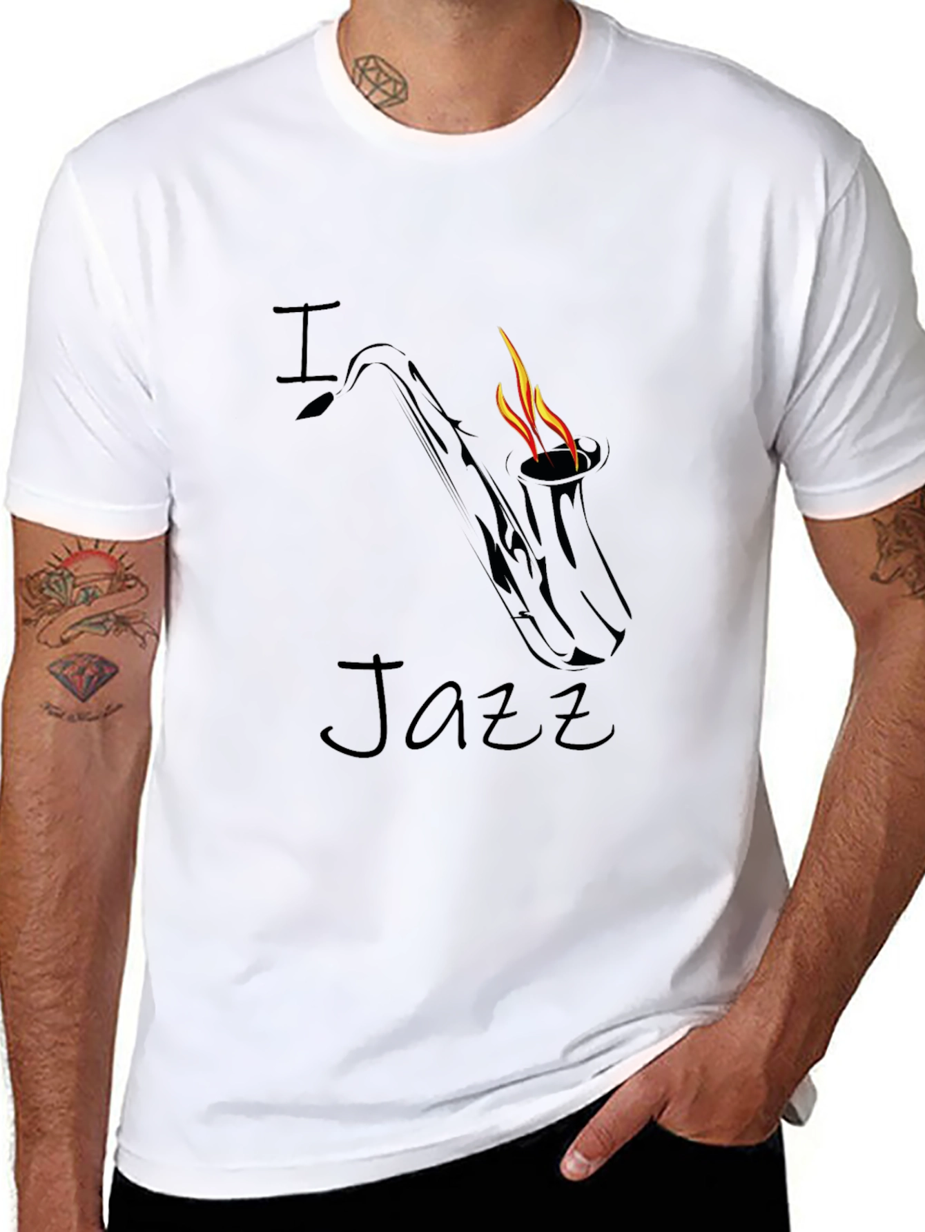 I Love Jazz Saxophone Flame Graphic Black T-Shirt