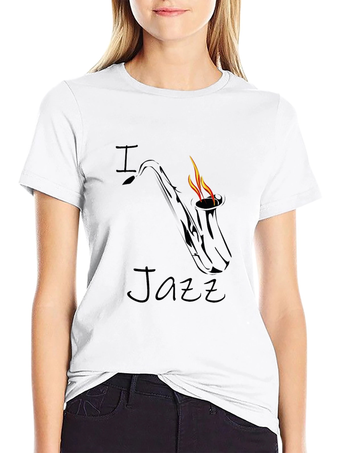 I Love Jazz Saxophone Flame Graphic Black T-Shirt