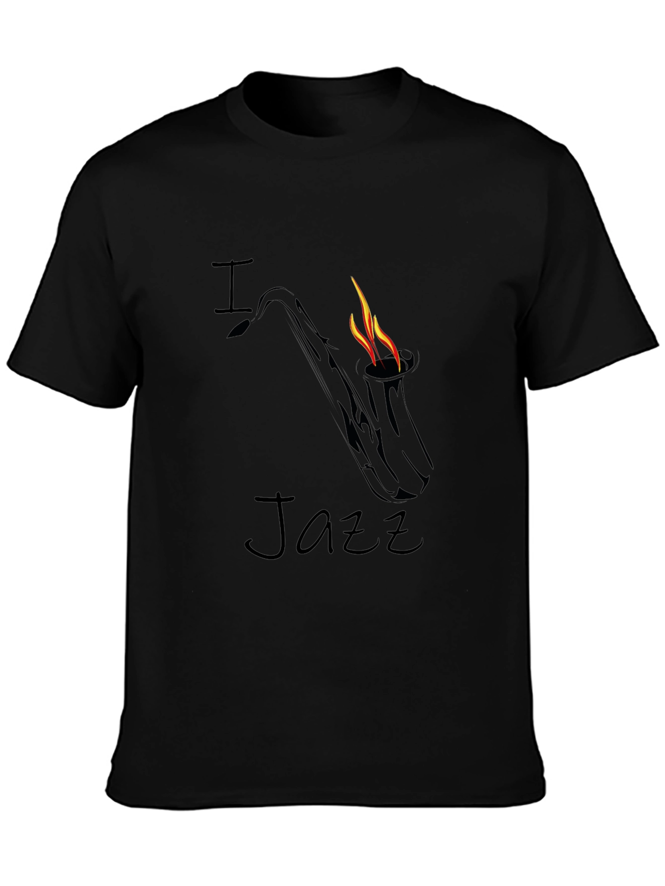 I Love Jazz Saxophone Flame Graphic Black T-Shirt