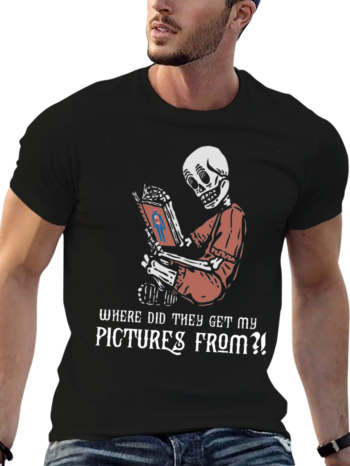Skeleton Reading T-Shirt - Funny Halloween Graphic Tee