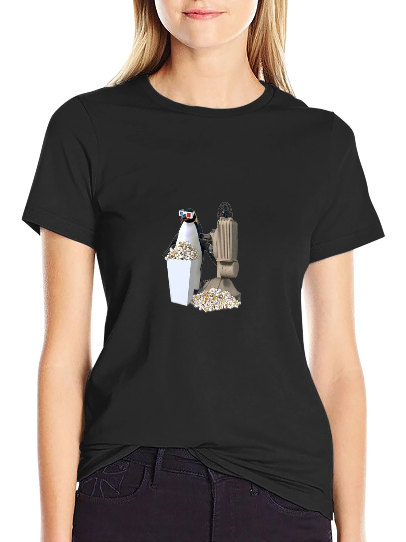 Penguin Movie Night Black T-Shirt