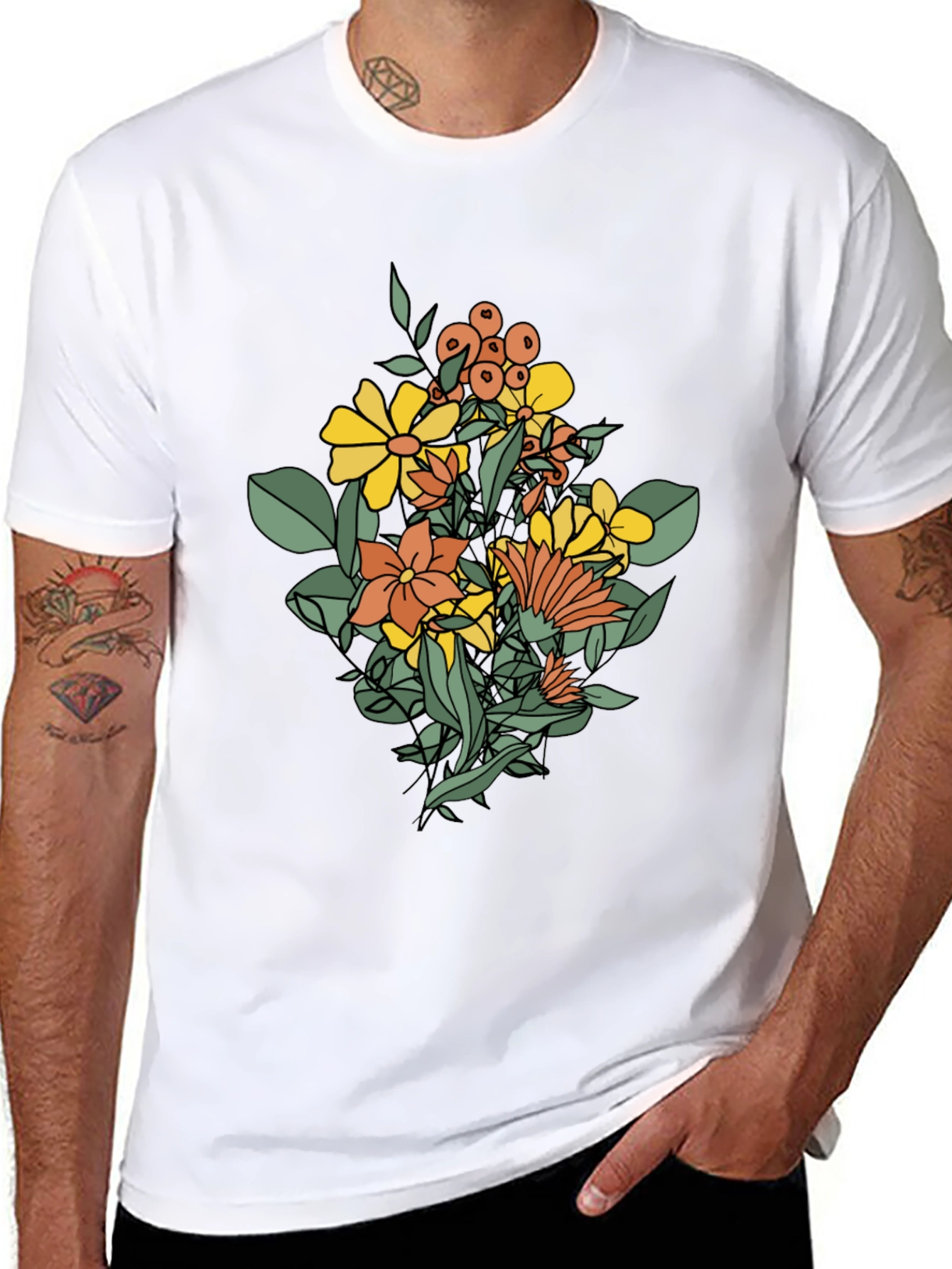 Floral Graphic Print Black T-Shirt