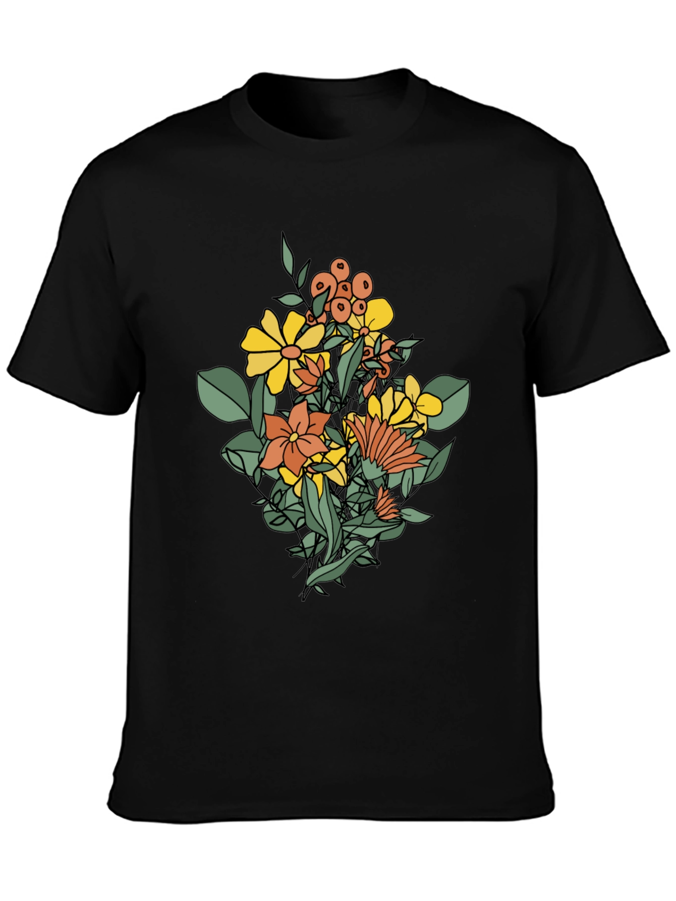 Floral Graphic Print Black T-Shirt