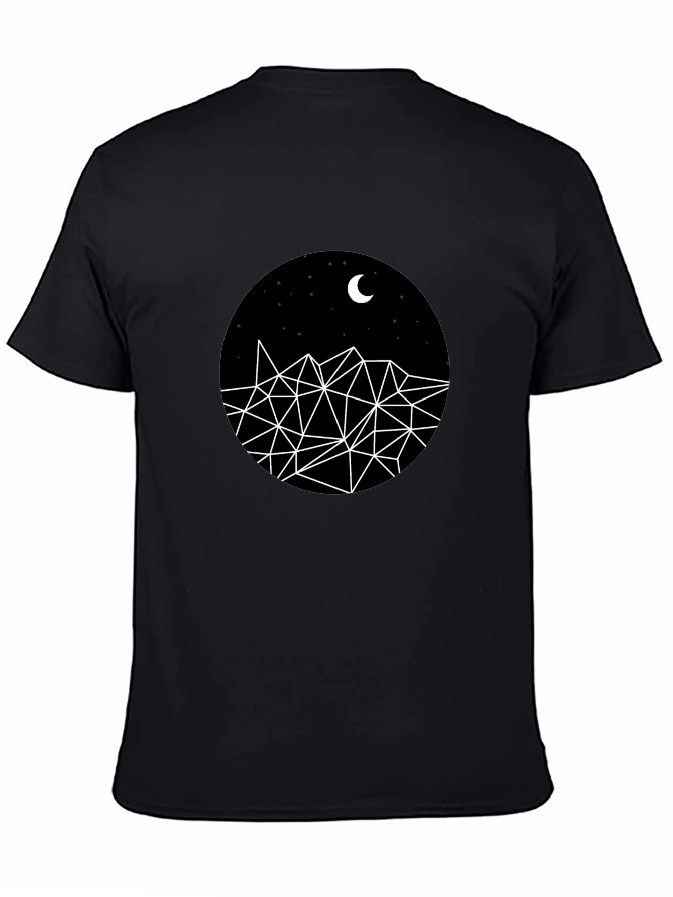 Geometric Mountain & Moon Graphic Black T-Shirt