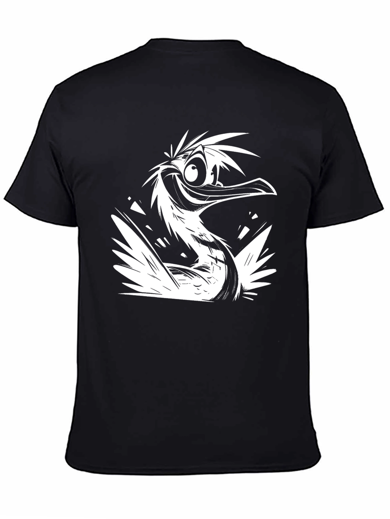 Cartoon Bird Graphic Black T-Shirt