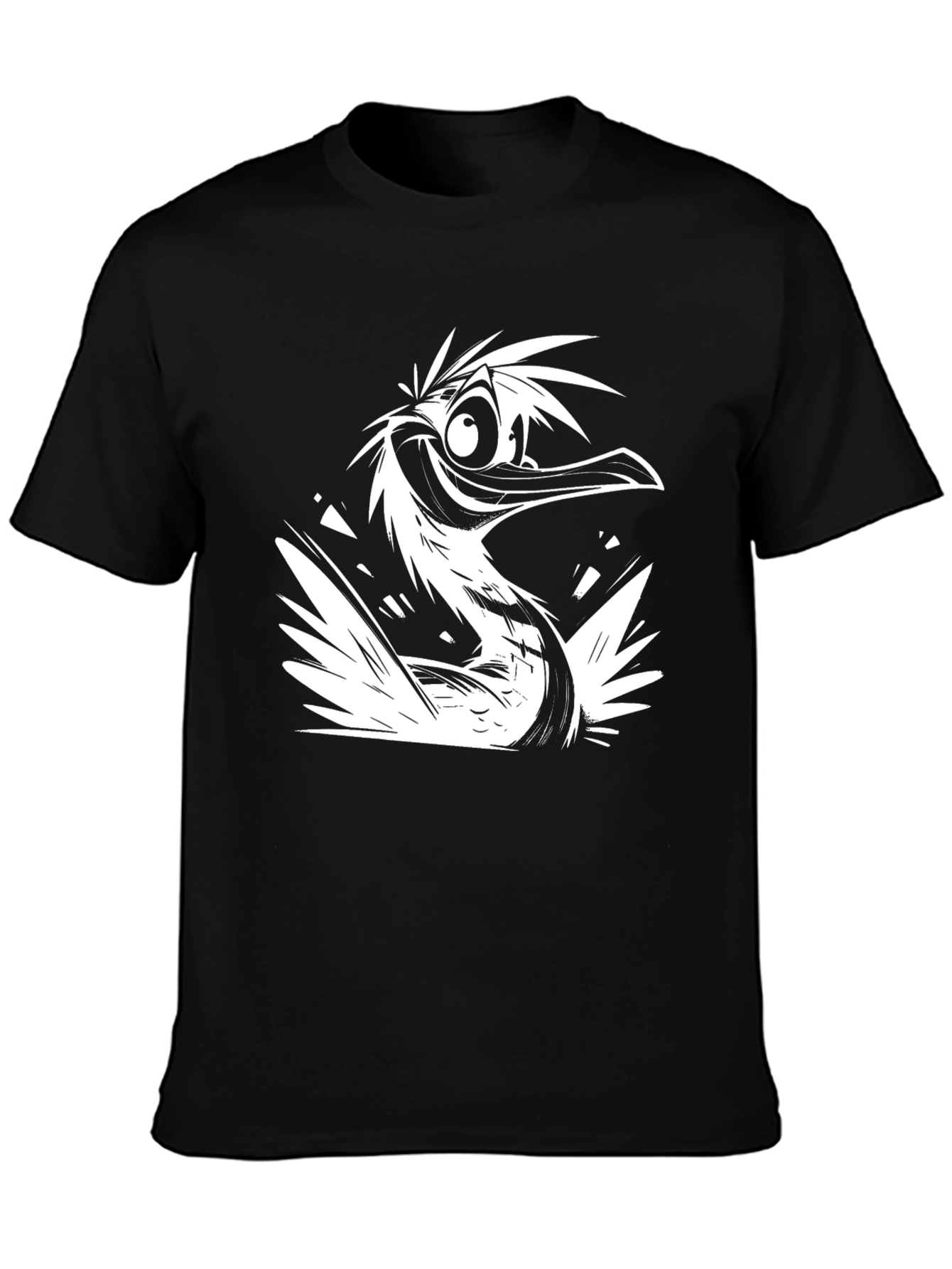 Cartoon Bird Graphic Black T-Shirt