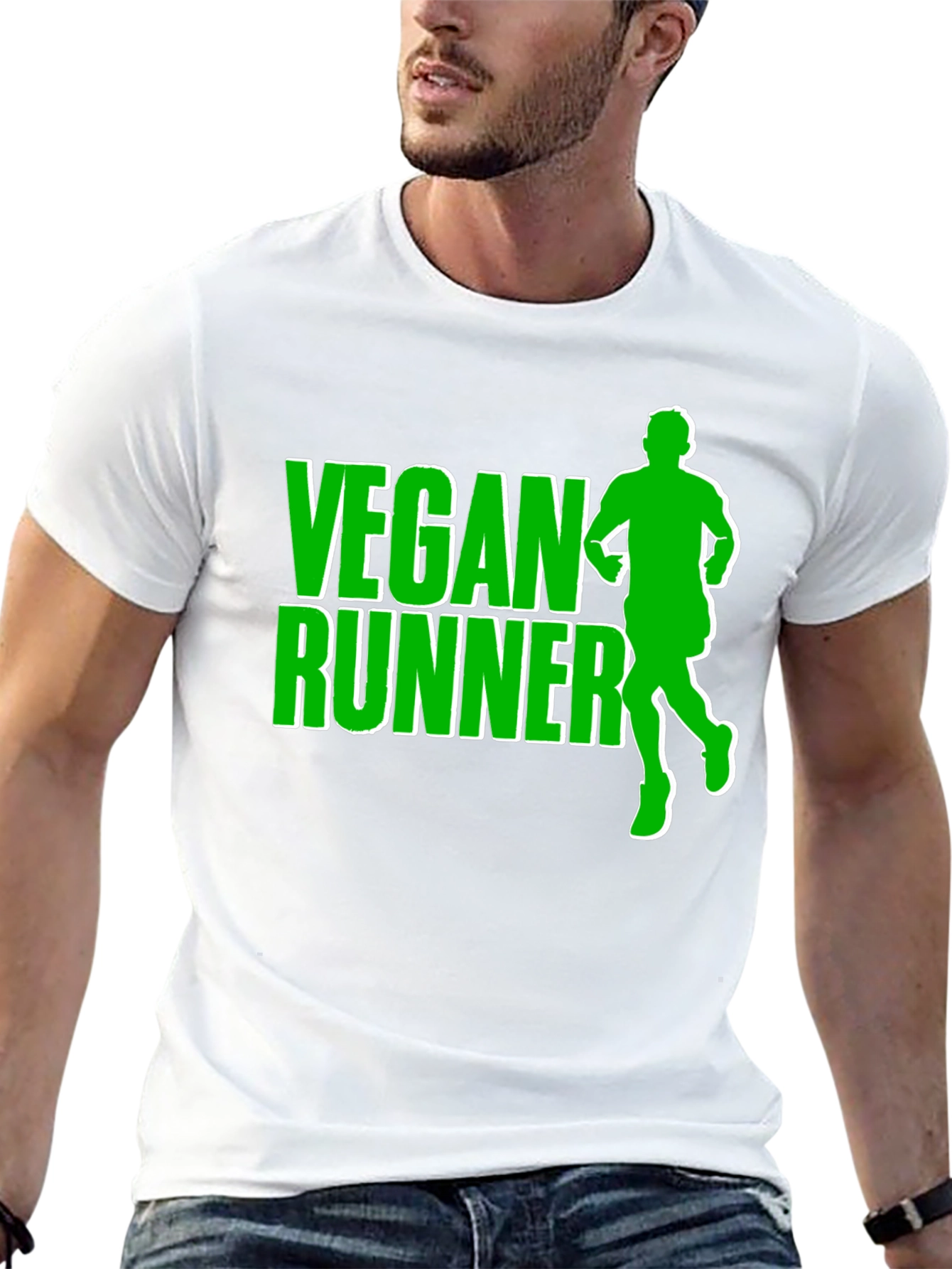 Vegan Runner T-Shirt: Black Tee with Green Graphic