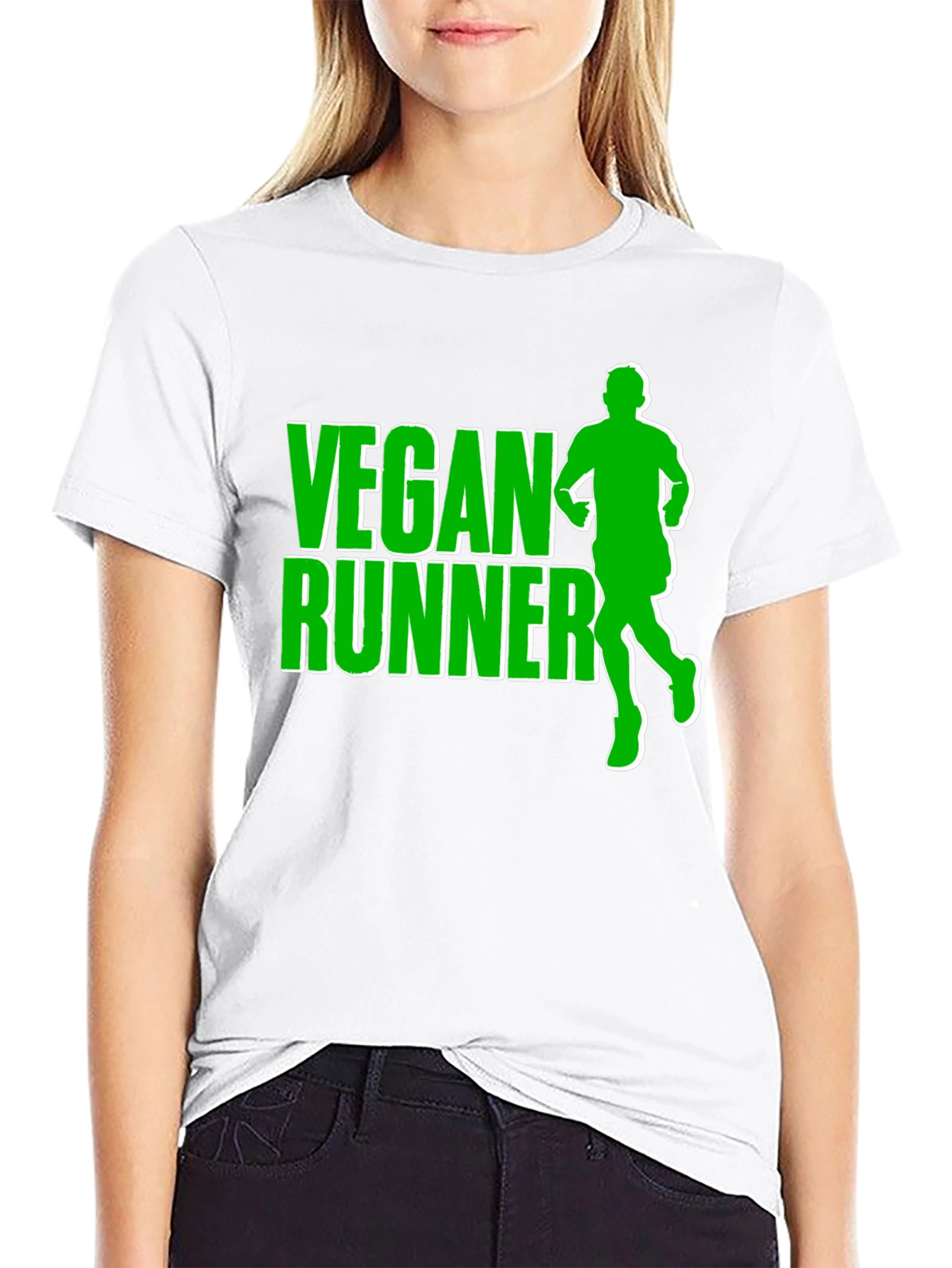 Vegan Runner T-Shirt: Black Tee with Green Graphic