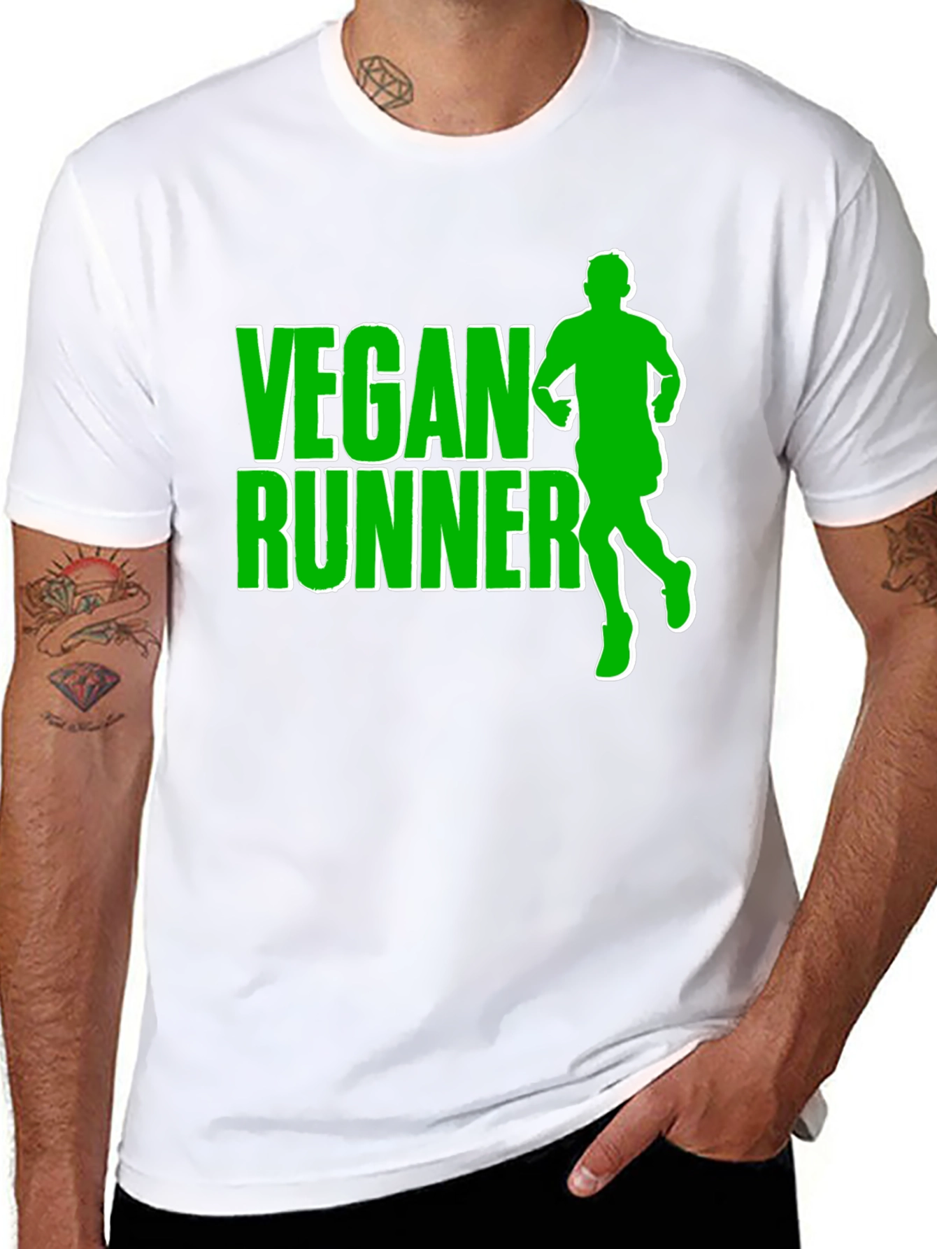 Vegan Runner T-Shirt: Black Tee with Green Graphic