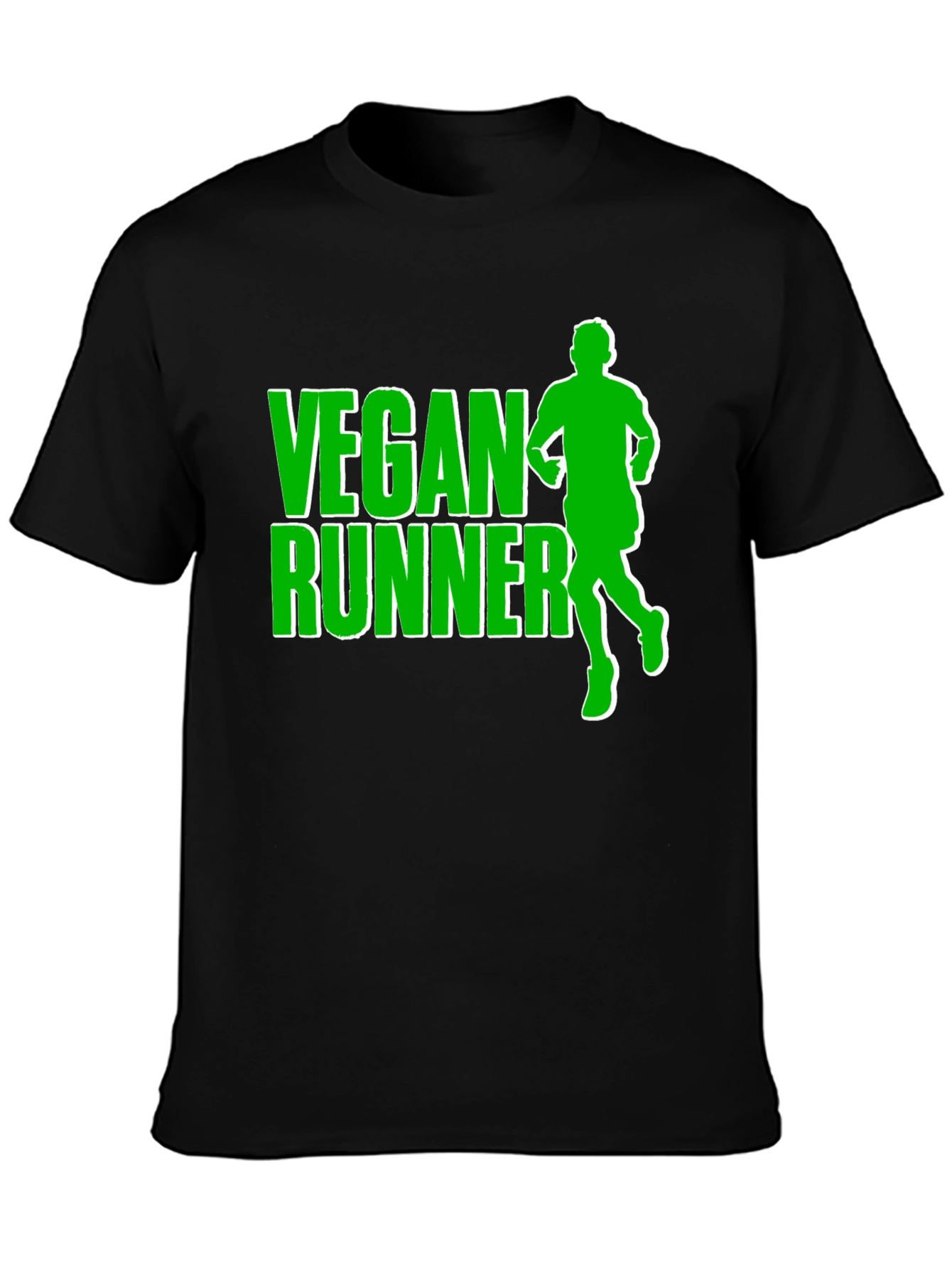 Vegan Runner T-Shirt: Black Tee with Green Graphic