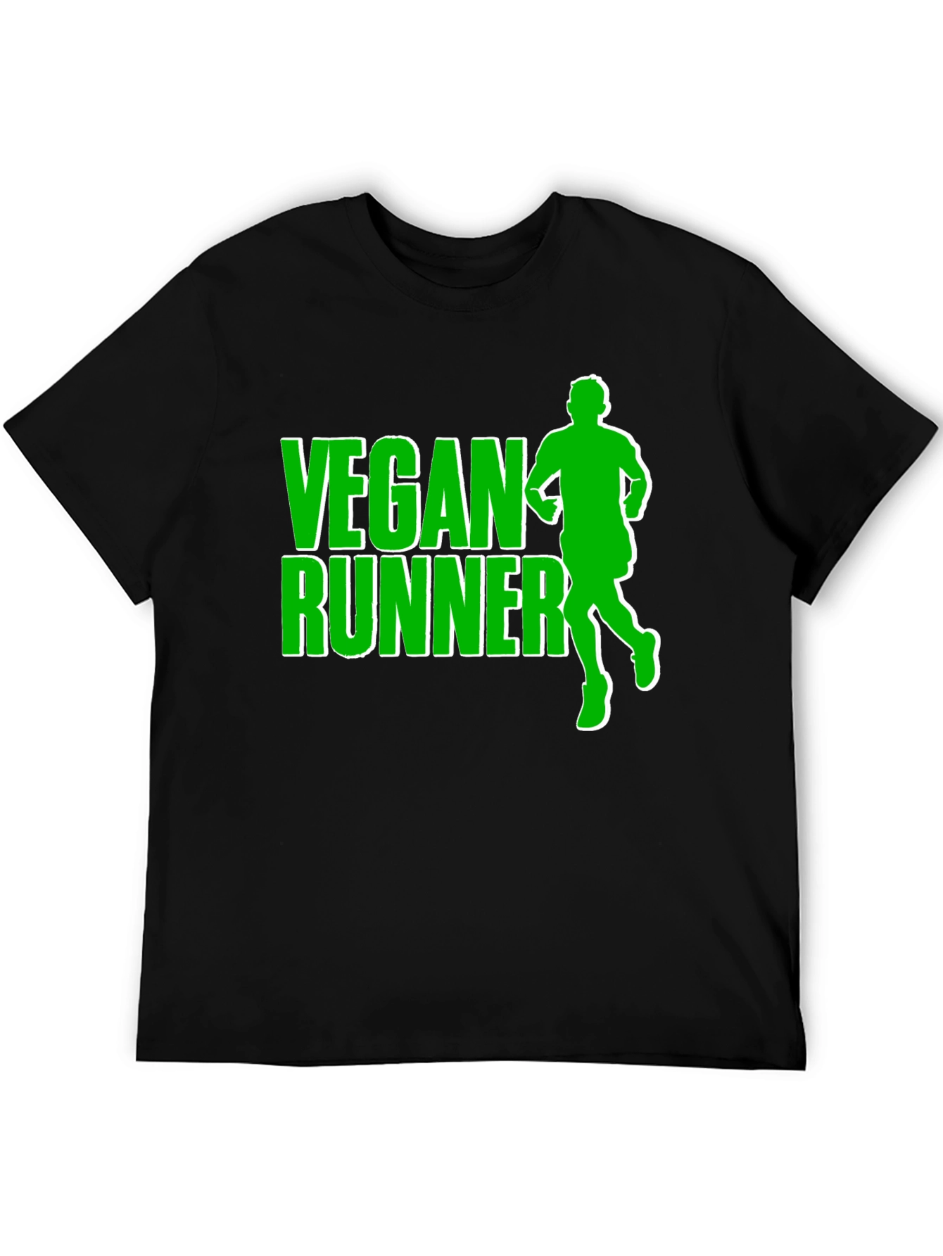 Vegan Runner T-Shirt: Black Tee with Green Graphic
