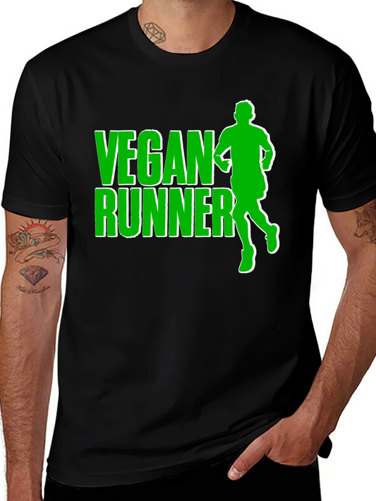 Vegan Runner T-Shirt: Black Tee with Green Graphic