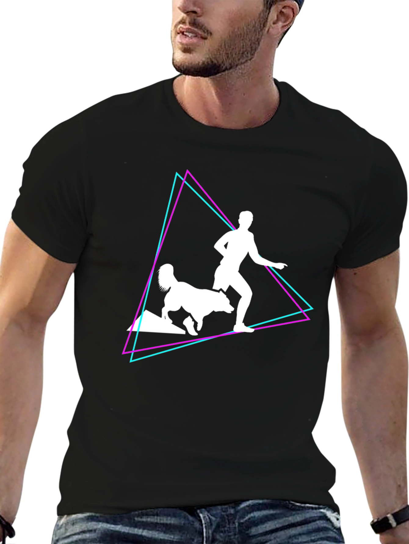 Retro Runner & Dog T-Shirt – Vintage Neon Dog Lover Graphic Tee Gift