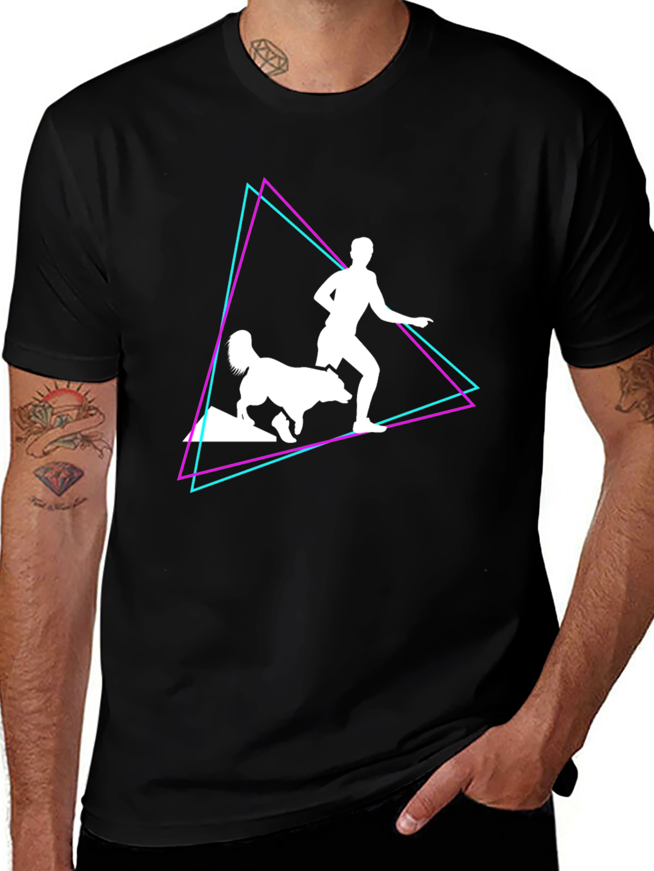 Retro Runner & Dog T-Shirt – Vintage Neon Dog Lover Graphic Tee Gift