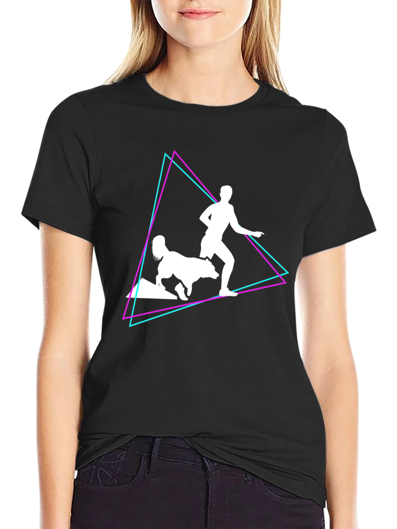 Retro Runner & Dog T-Shirt – Vintage Neon Dog Lover Graphic Tee Gift