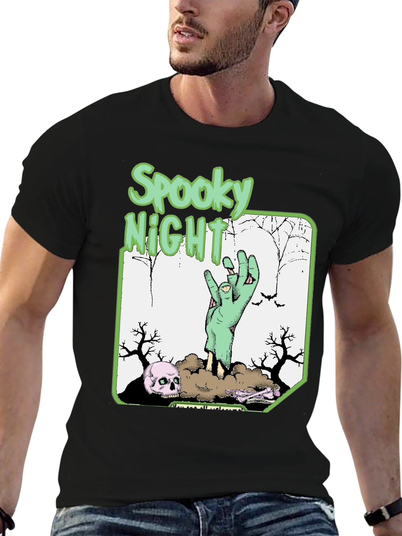 Spooky Night Zombie Hand T-Shirt - Halloween Graphic Tee