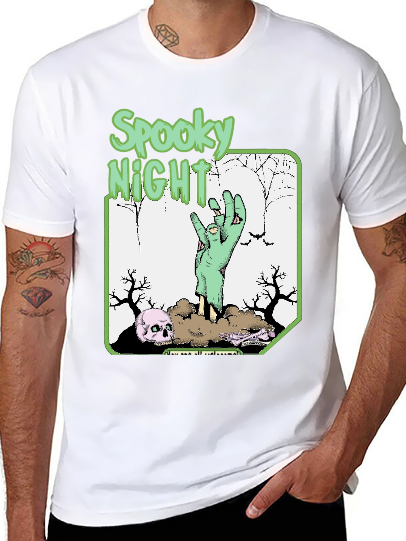 Spooky Night Zombie Hand T-Shirt - Halloween Graphic Tee