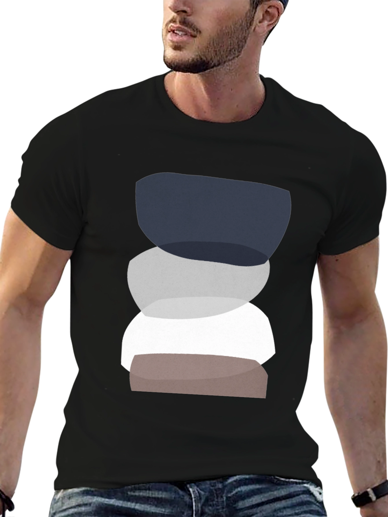 Abstract Stacking Stone Graphic Tee - Modern Casual Shirt